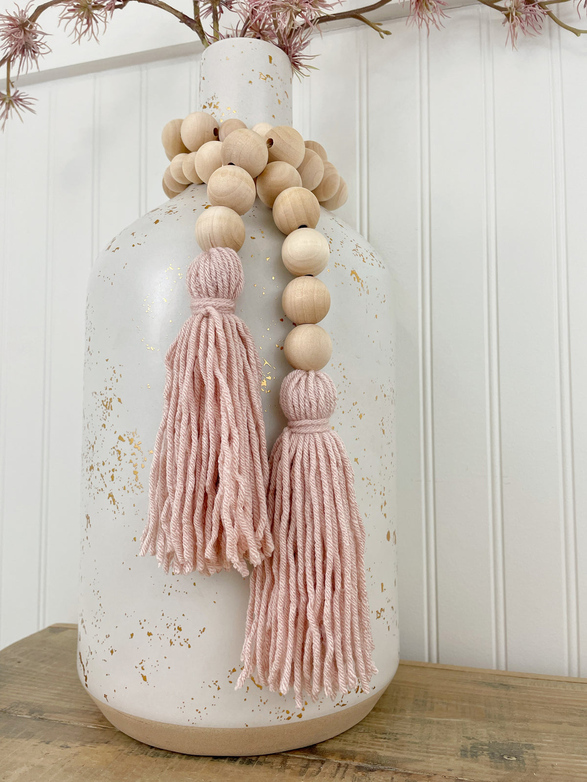 Double Tassel Chunky Wood Decor Bead Strand