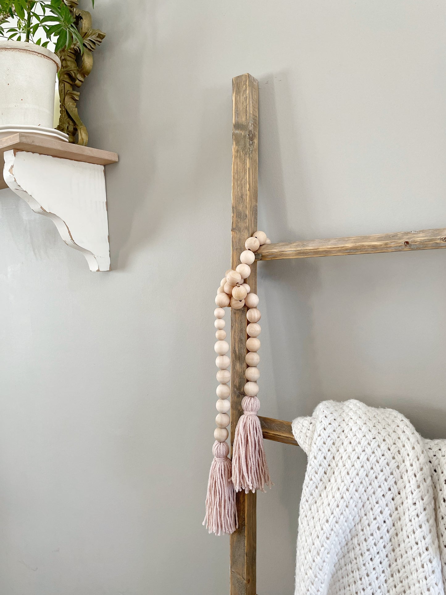 Double Tassel Chunky Wood Decor Bead Strand