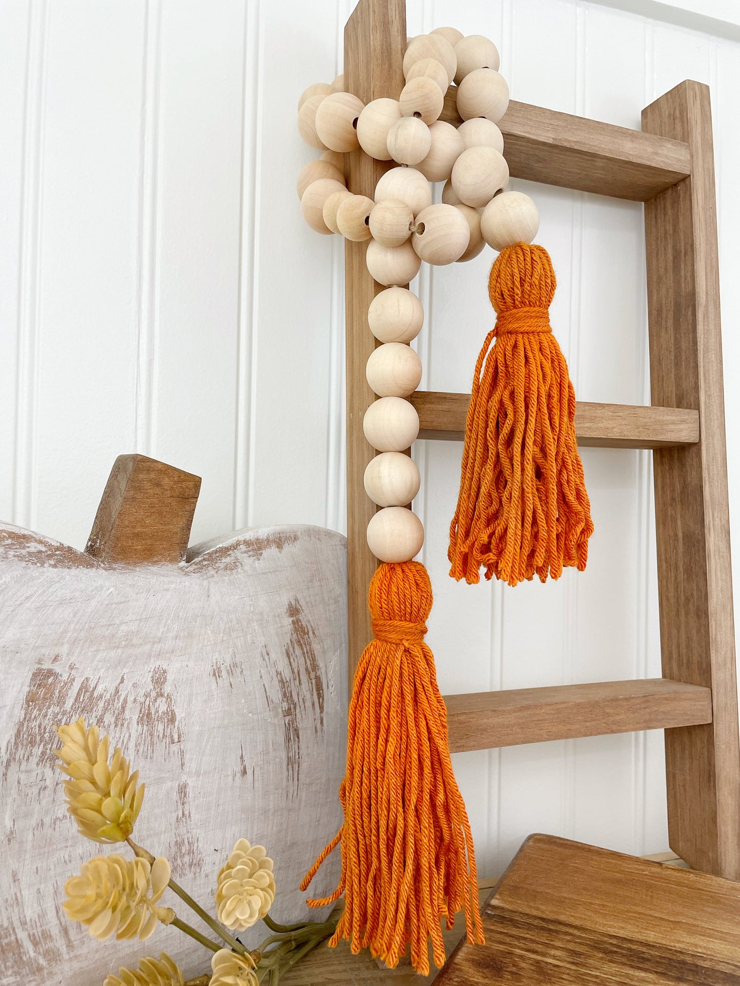 Double Tassel Chunky Wood Decor Bead Strand