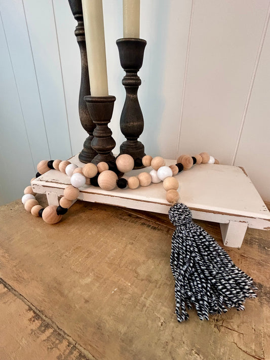 Wood+Glass Decor Bead Strands with Shades of Grey/Black