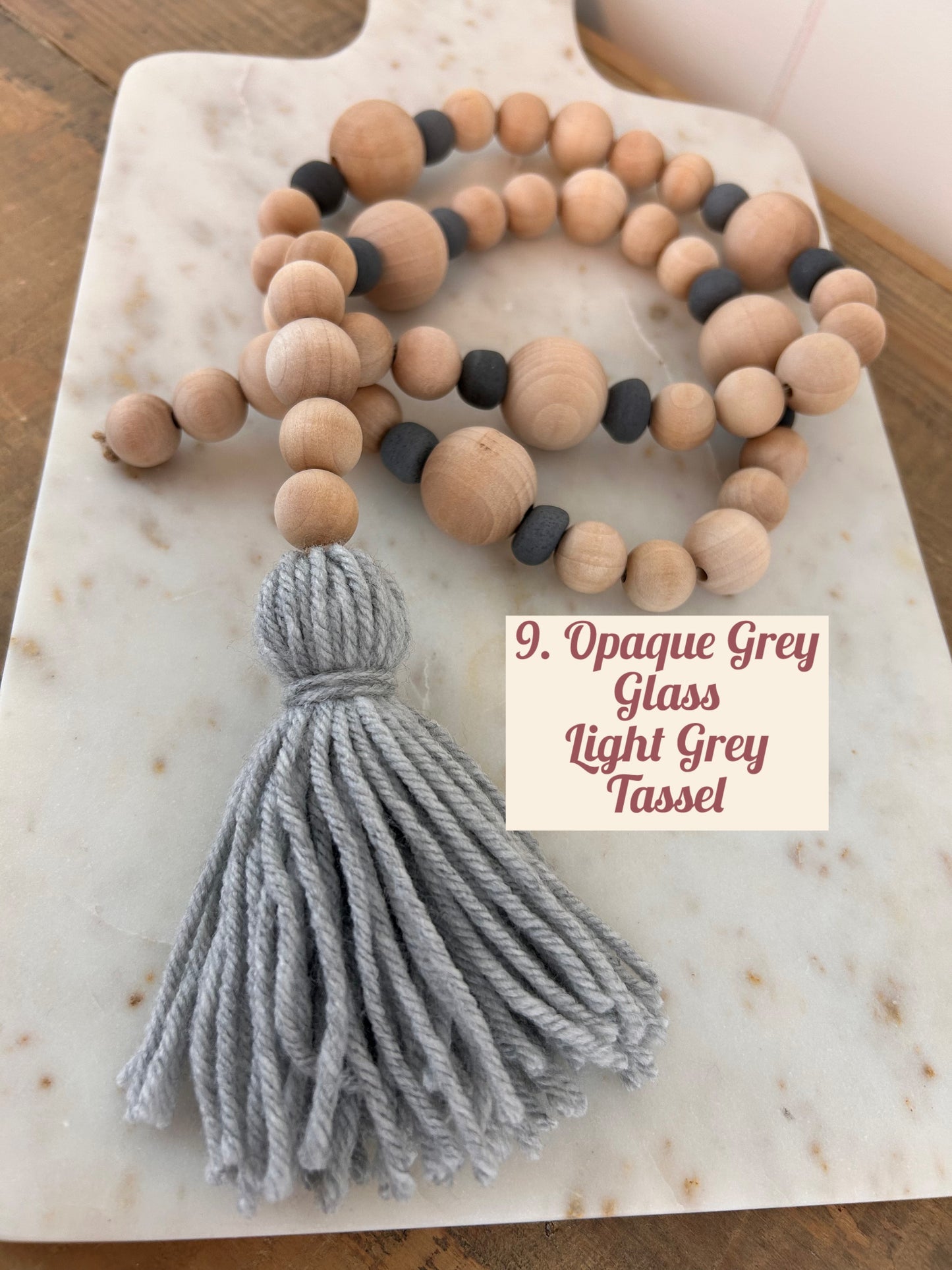 Wood+Glass Decor Bead Strands with Shades of Grey/Black
