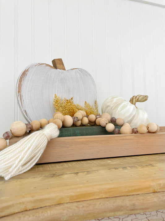 Wood+Glass Decor Bead Strand with Ivory Tassel