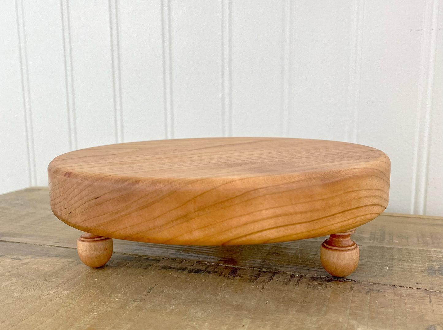 Handcrafted Round Cherry Wood Riser