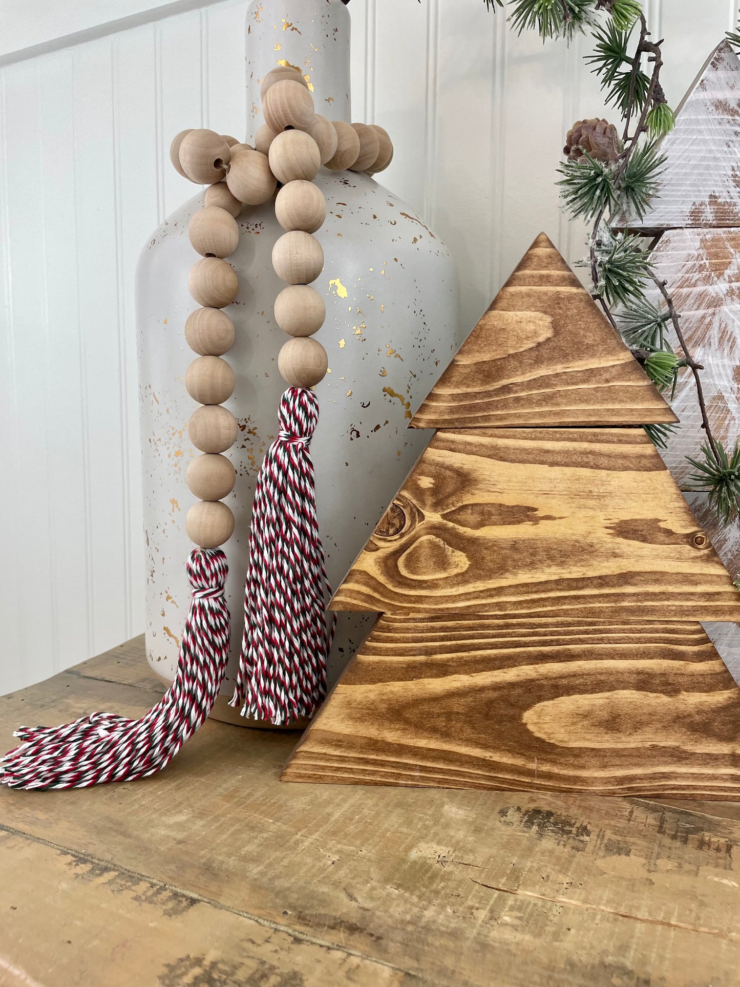 Double Tassel Chunky Wood Decor Bead Strand