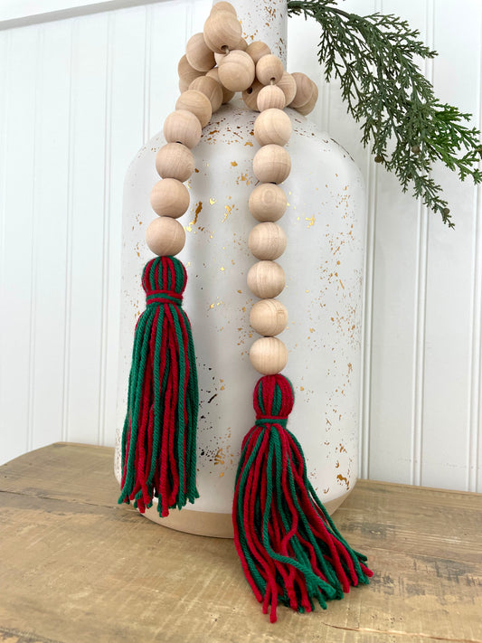 Double Tassel Chunky Wood Decor Bead Strand