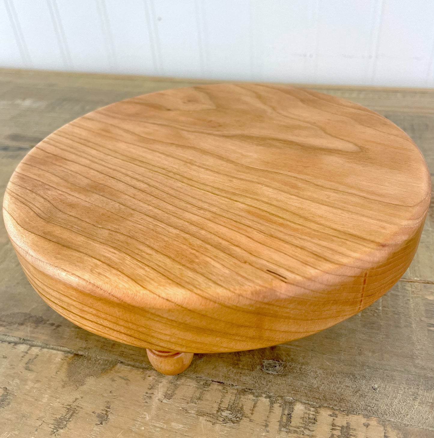 Handcrafted Round Cherry Wood Riser