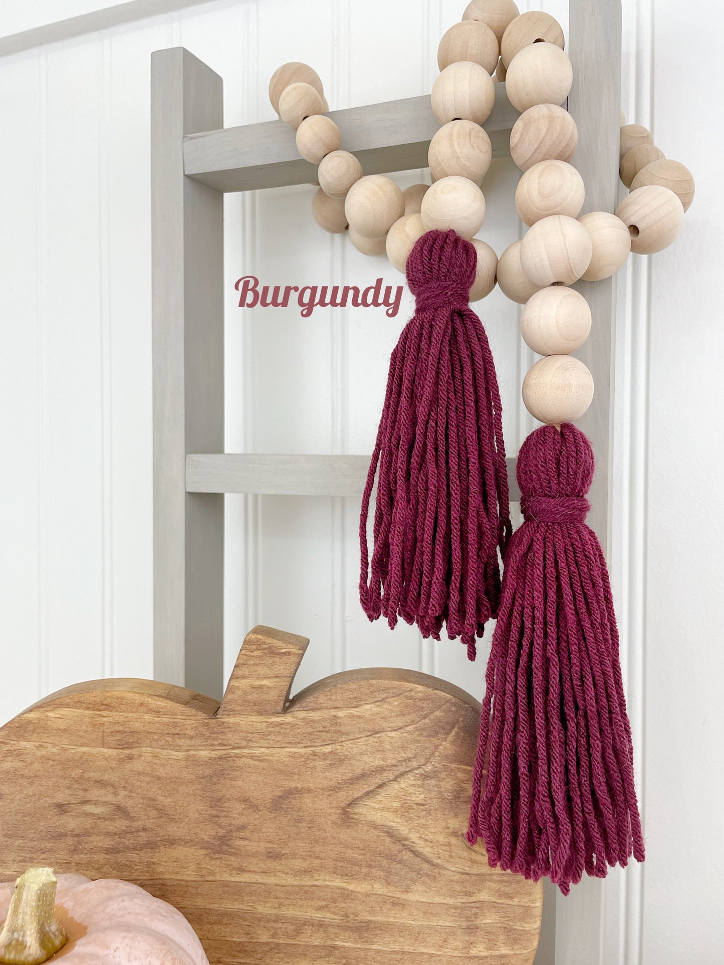 Double Tassel Chunky Wood Decor Bead Strand