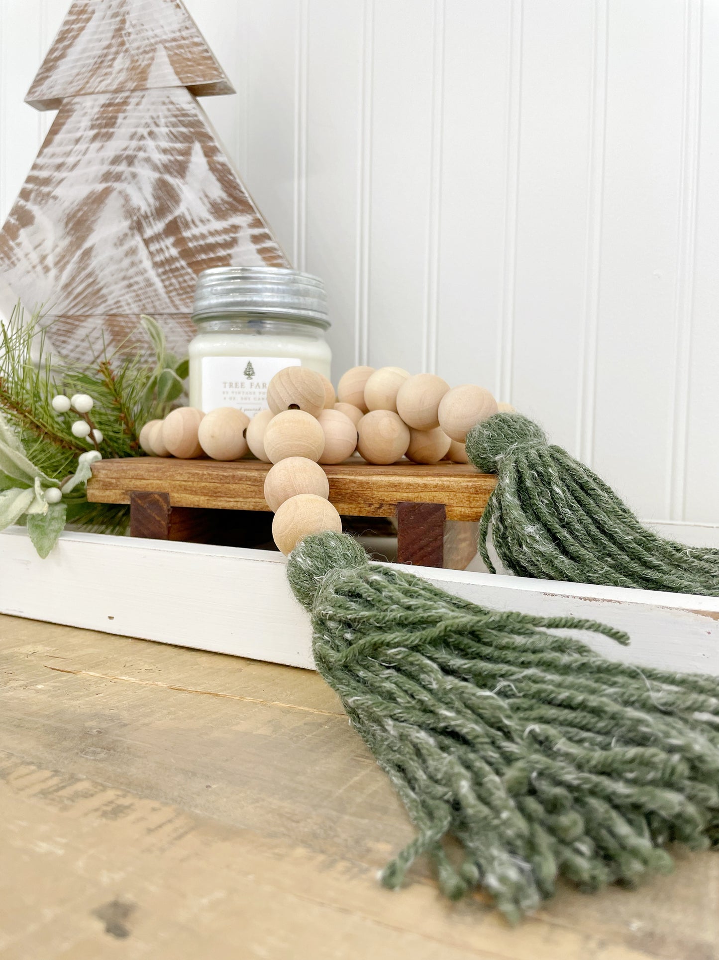 Double Tassel Chunky Wood Decor Bead Strand