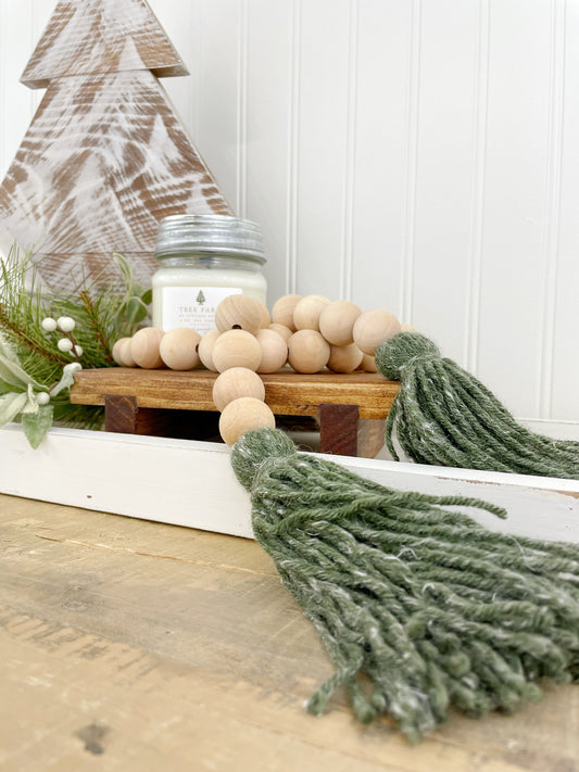 Double Tassel Chunky Wood Decor Bead Strand