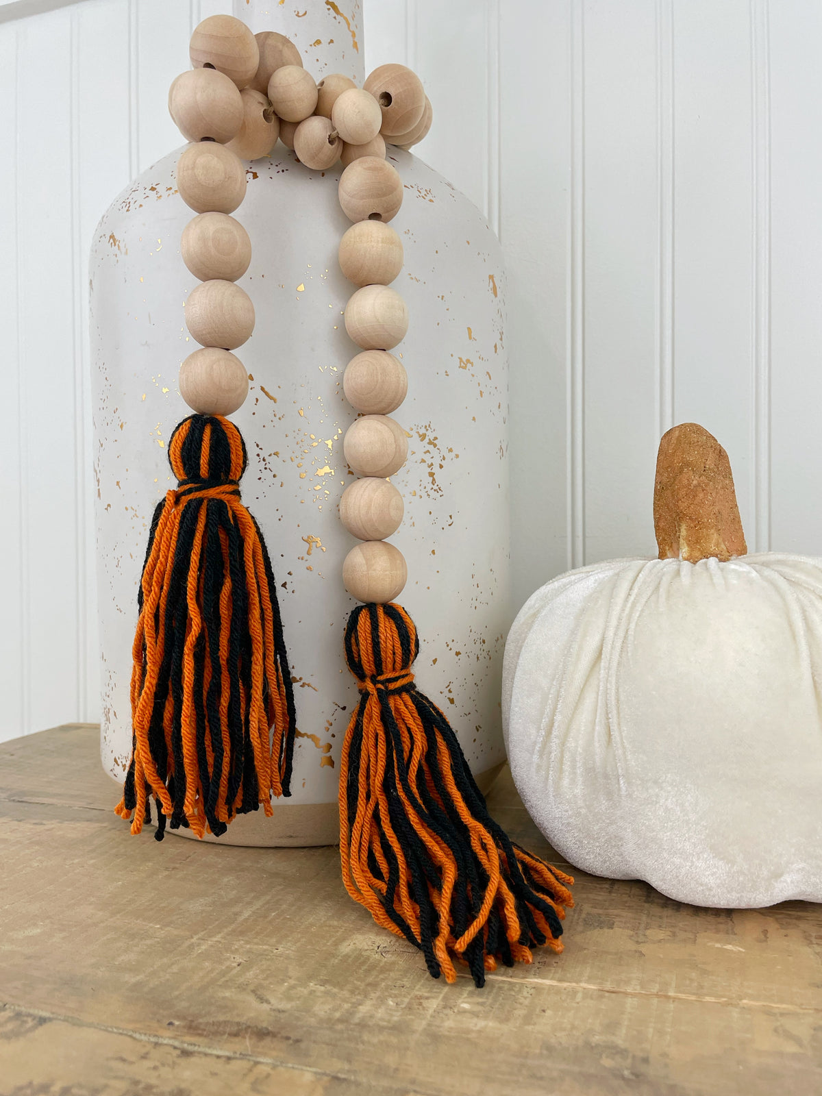 Double Tassel Chunky Wood Decor Bead Strand