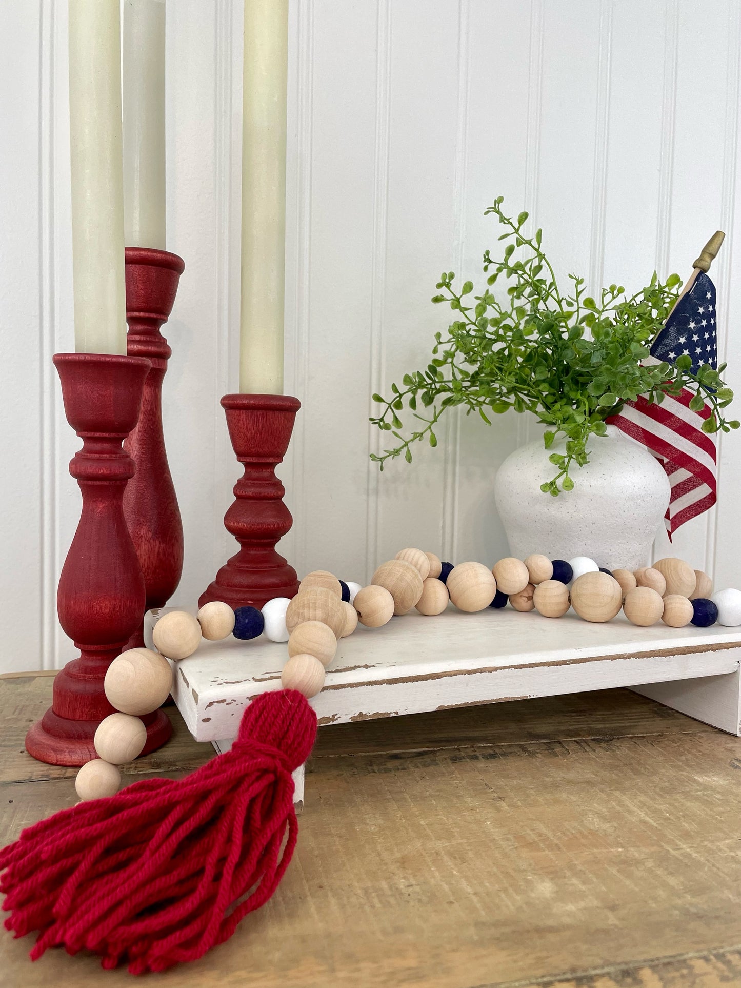 Patriotic Wood+Glass Decor Bead Strands