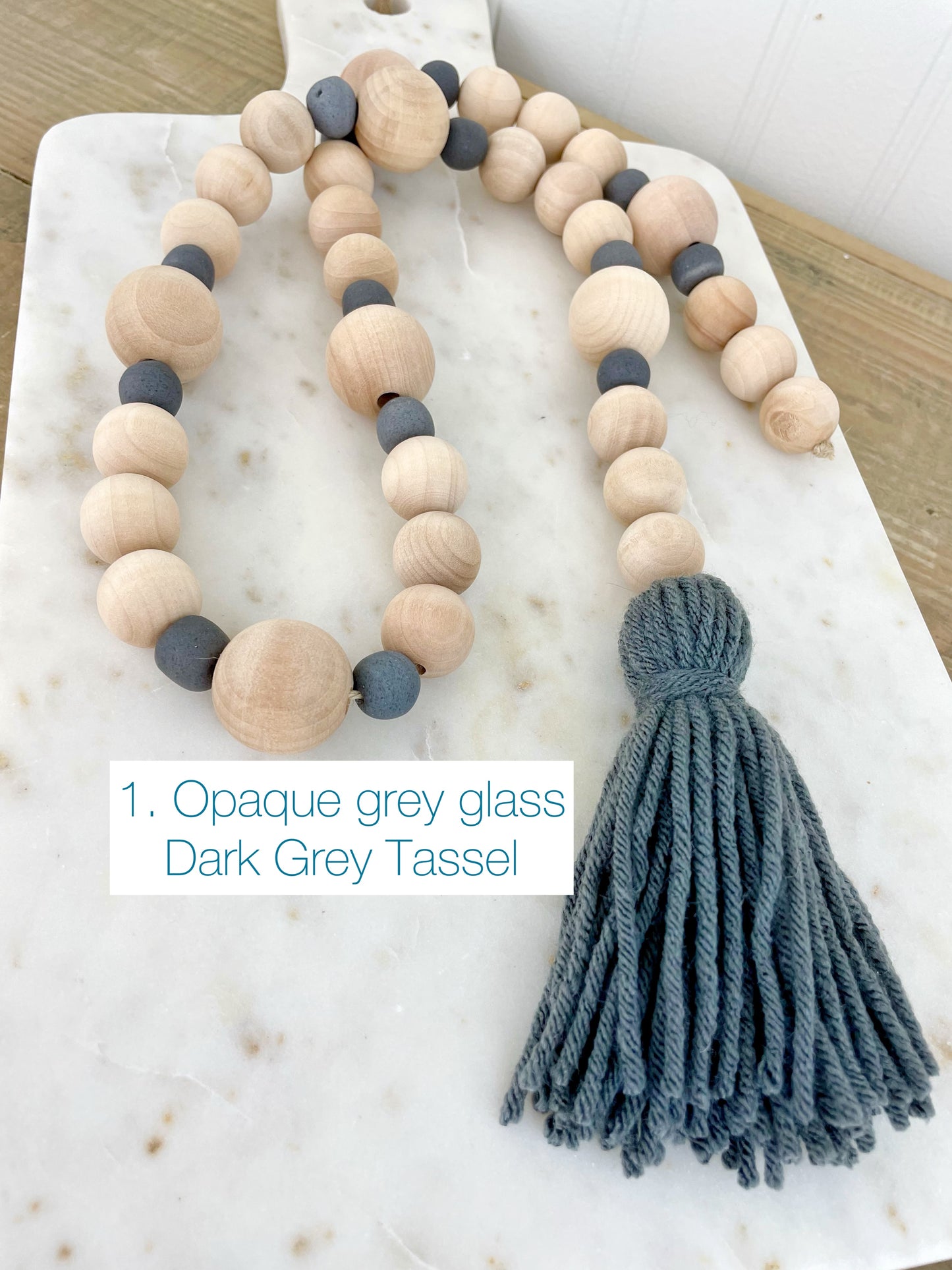 Wood+Glass Decor Bead Strands with Shades of Grey/Black