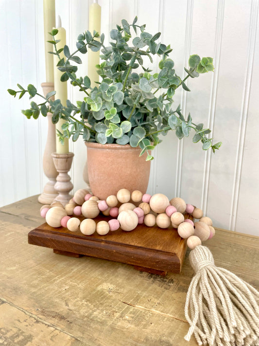 Wood+Glass Decor Bead Strands with Shades of Pink