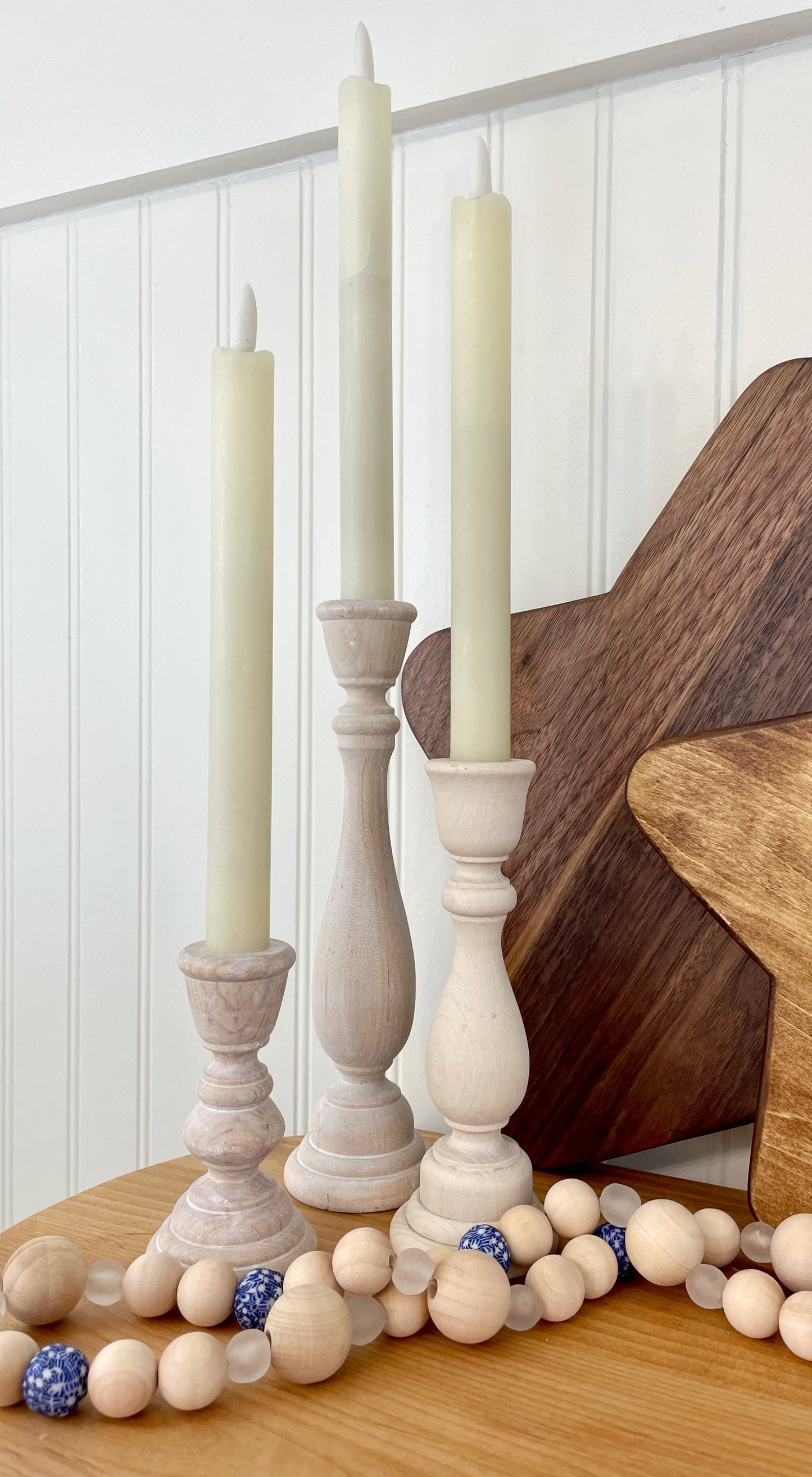 Set of 3 Wood Candlesticks