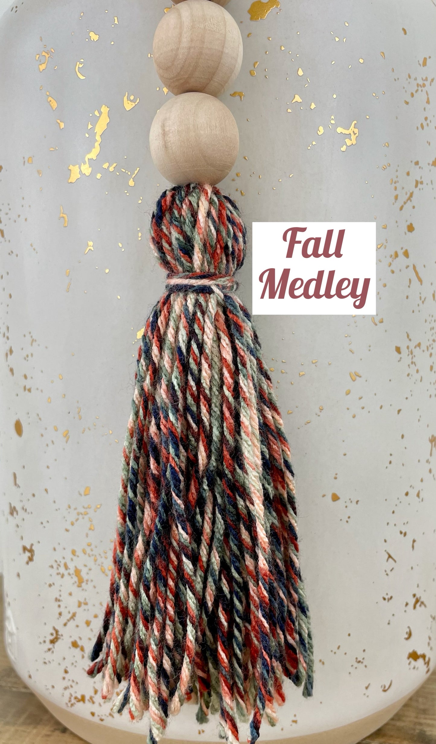 Double Tassel Chunky Wood Decor Bead Strand