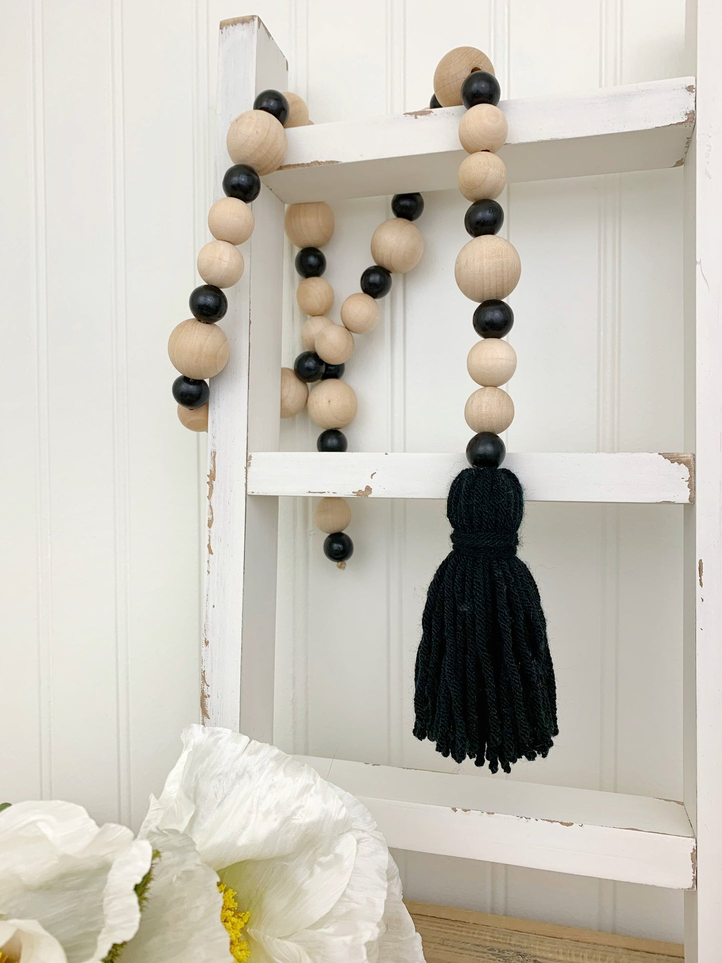 Wood+Glass Decor Bead Strands with Shades of Grey/Black