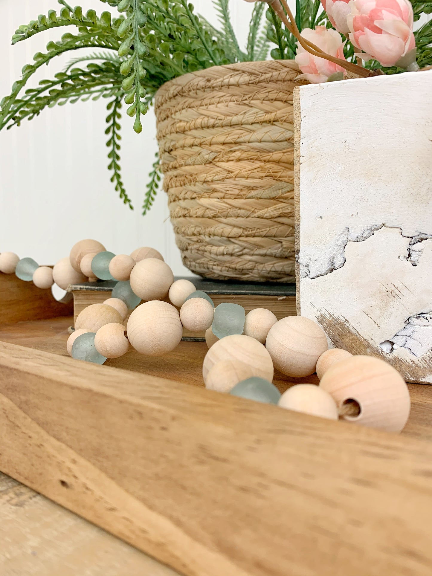 Wood+Glass Decor Bead Strands with Shades of Blue