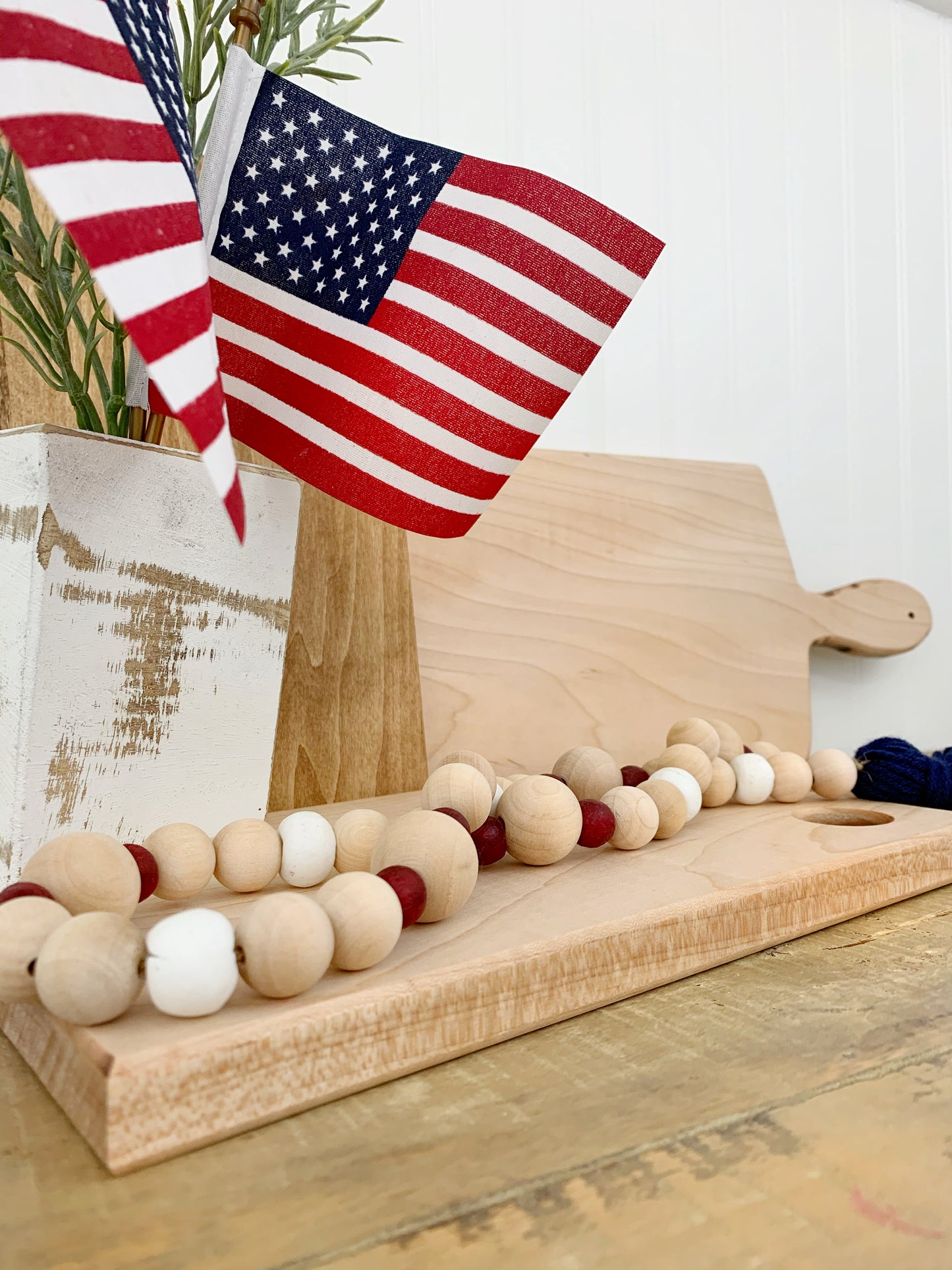 Patriotic Wood+Glass Decor Bead Strands