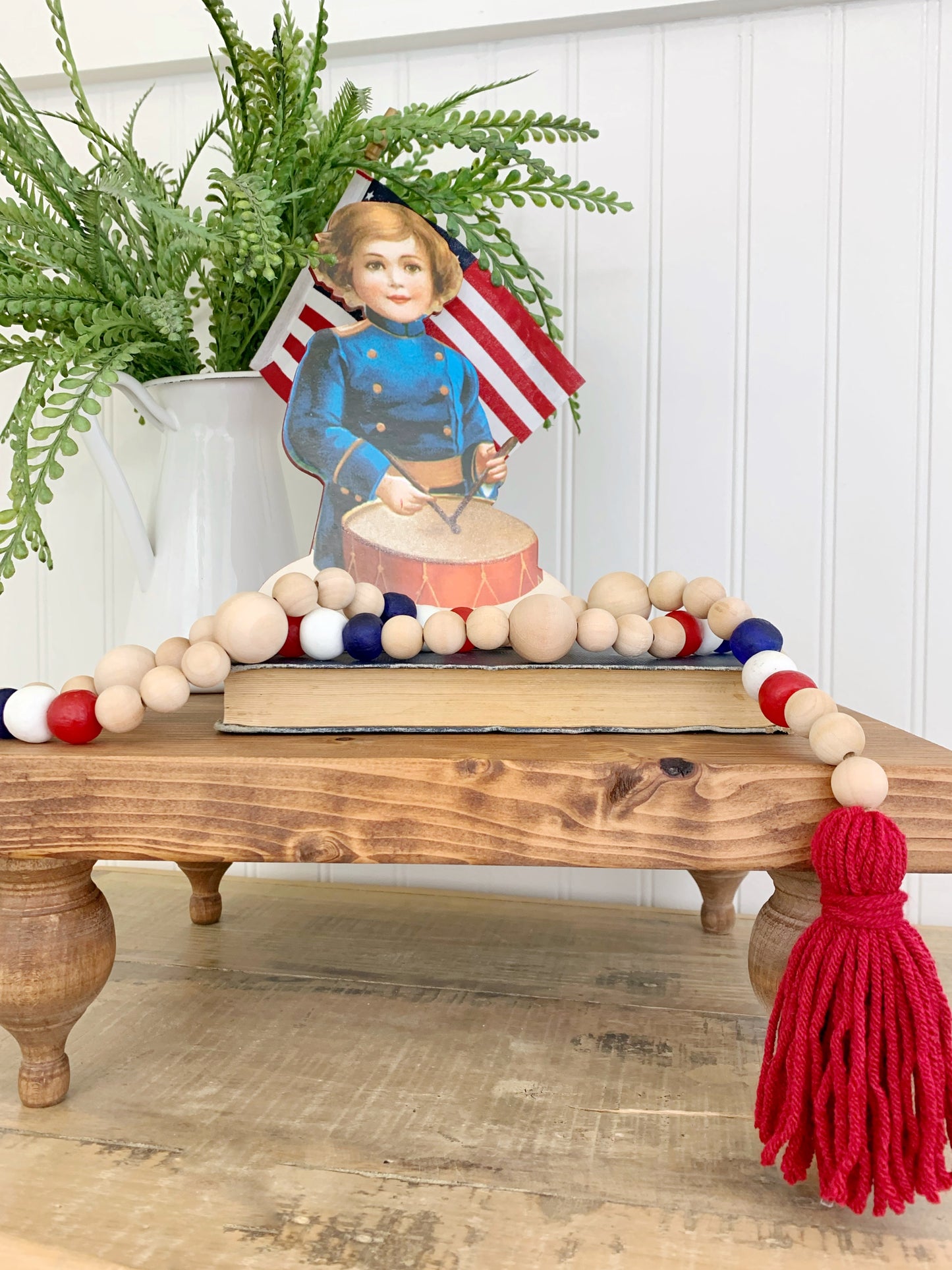 Patriotic Wood+Glass Decor Bead Strands