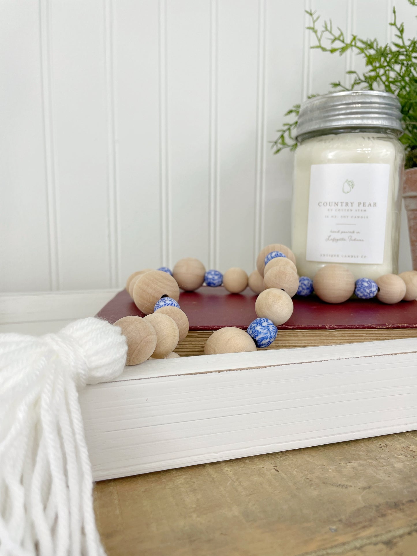 Wood+Glass Decor Bead Strands with Shades of Blue