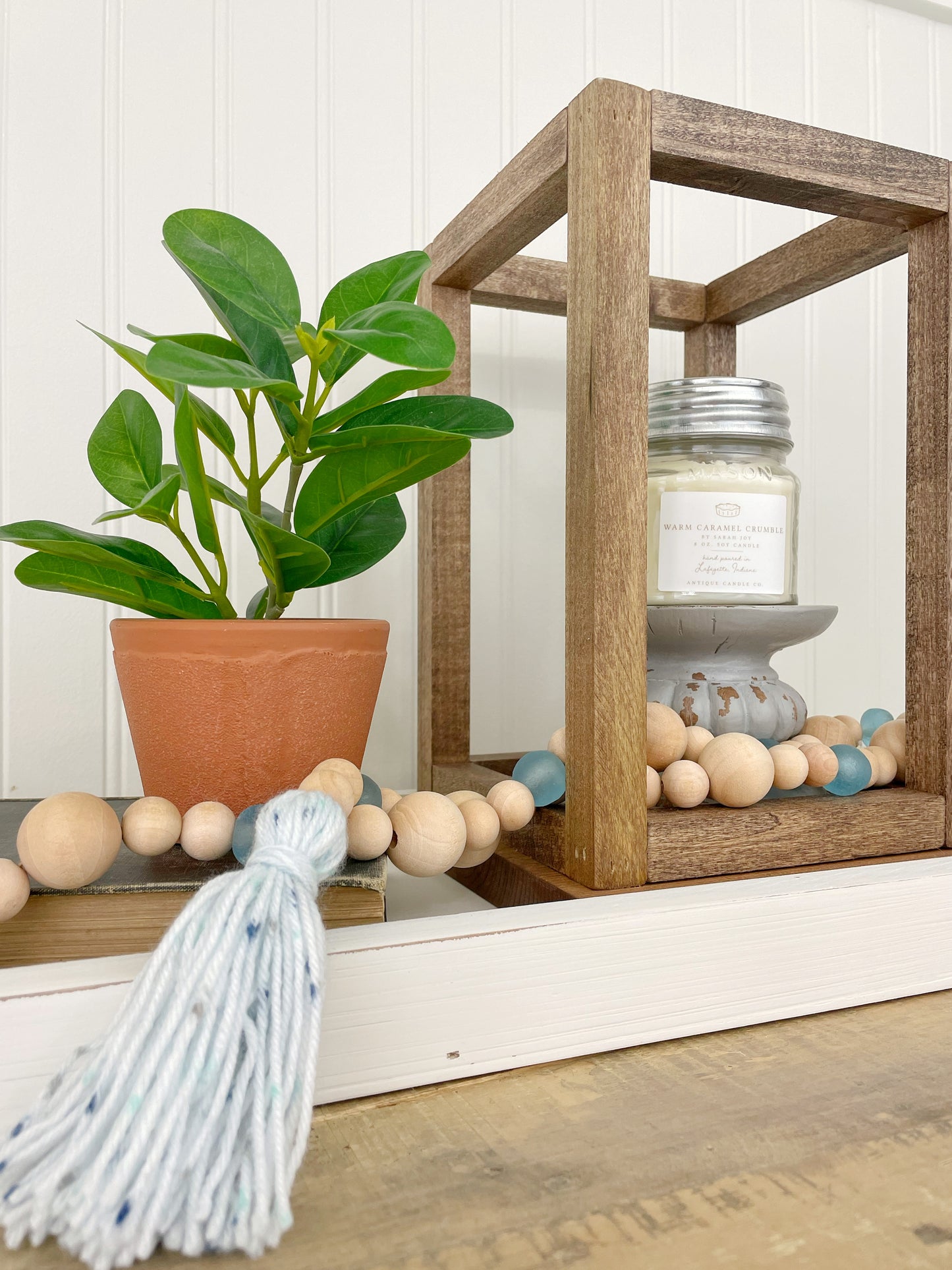 Wood+Glass Decor Bead Strands with Shades of Blue