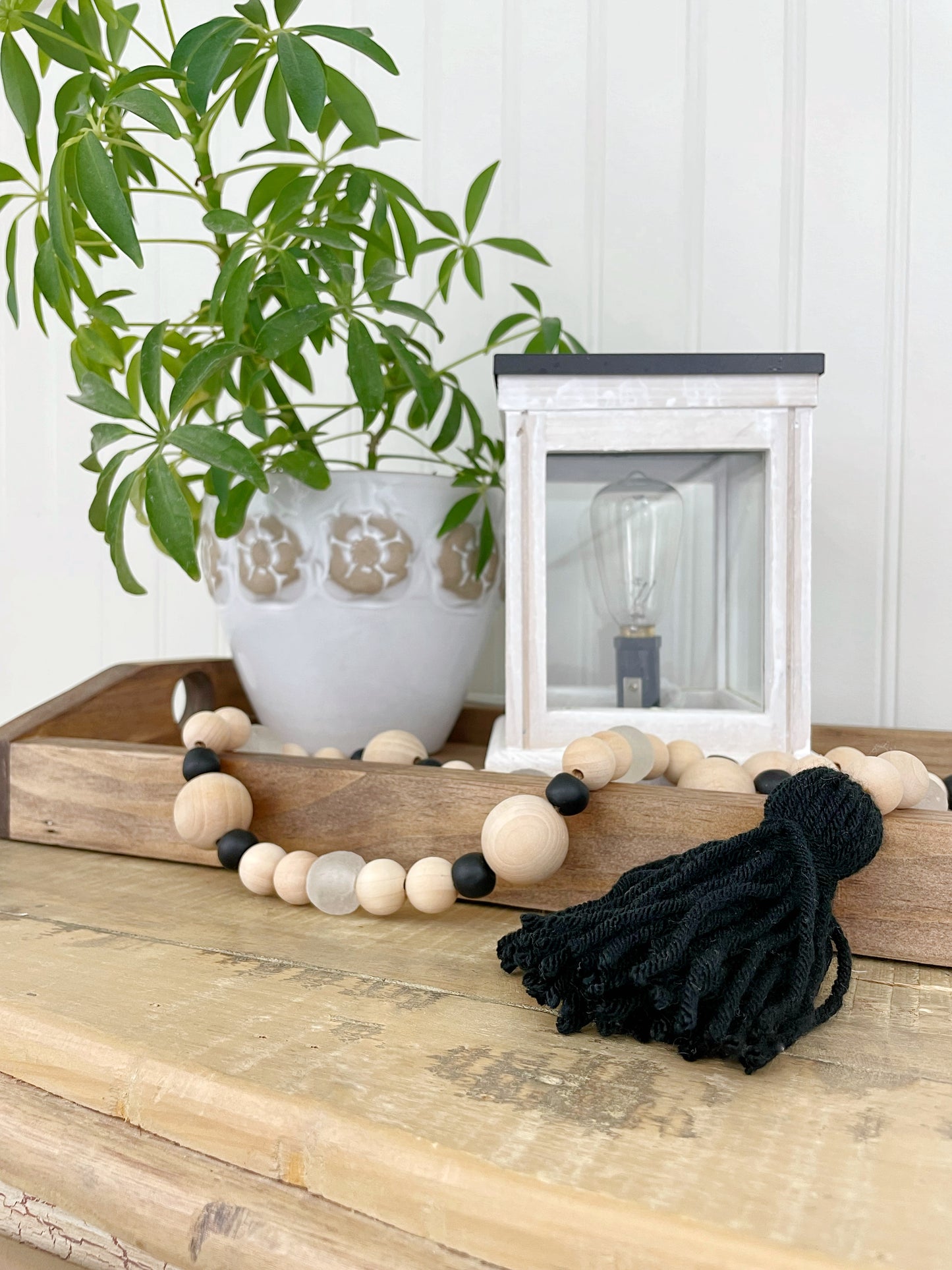 Wood+Glass Decor Bead Strands with Shades of Grey/Black