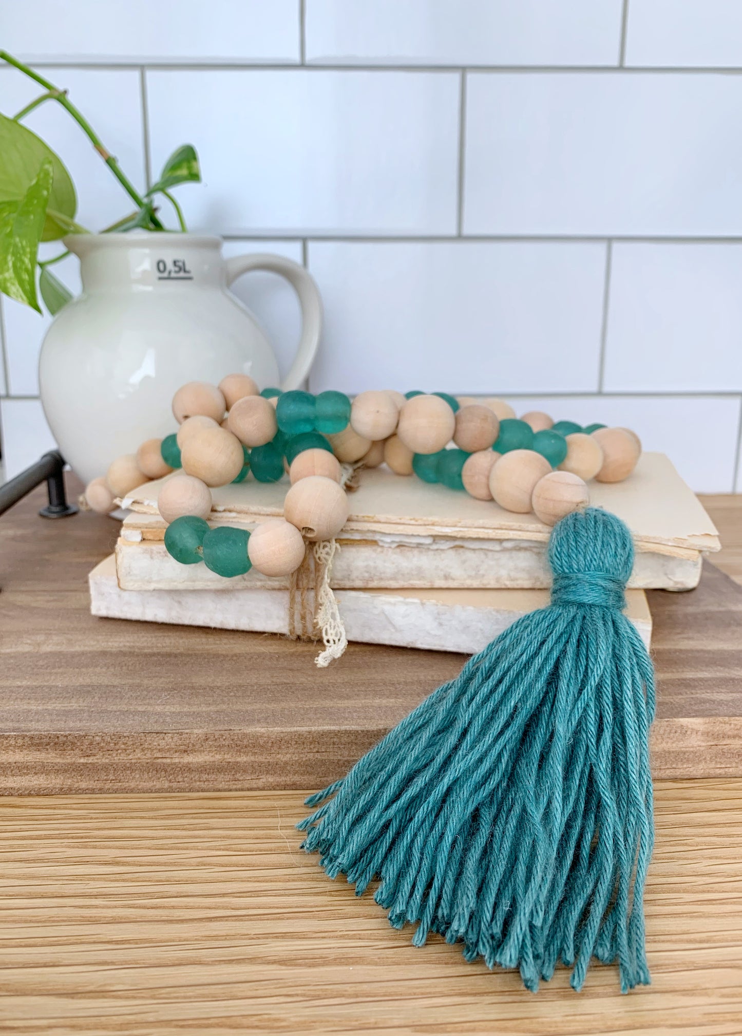 Wood+Glass Decor Bead Strands with Shades of Green