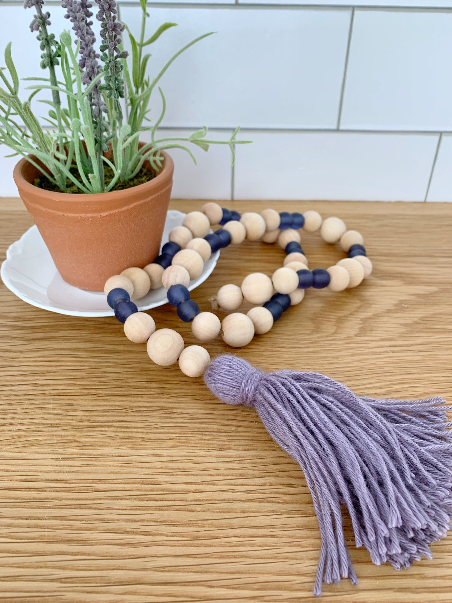 Wood+Glass Decor Bead Strands with Shades of Purple