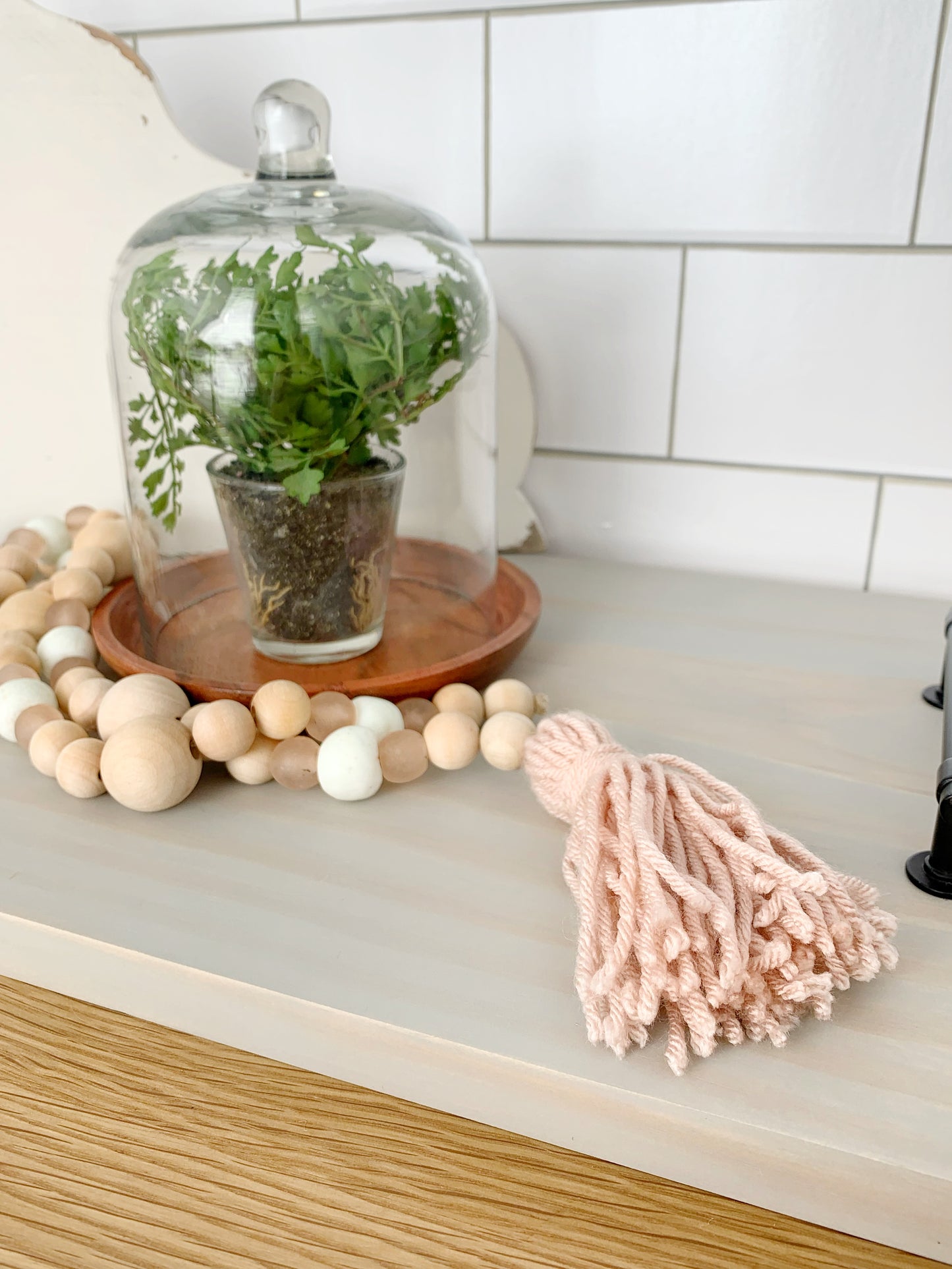 Wood+Glass Decor Bead Strands with Shades of Pink