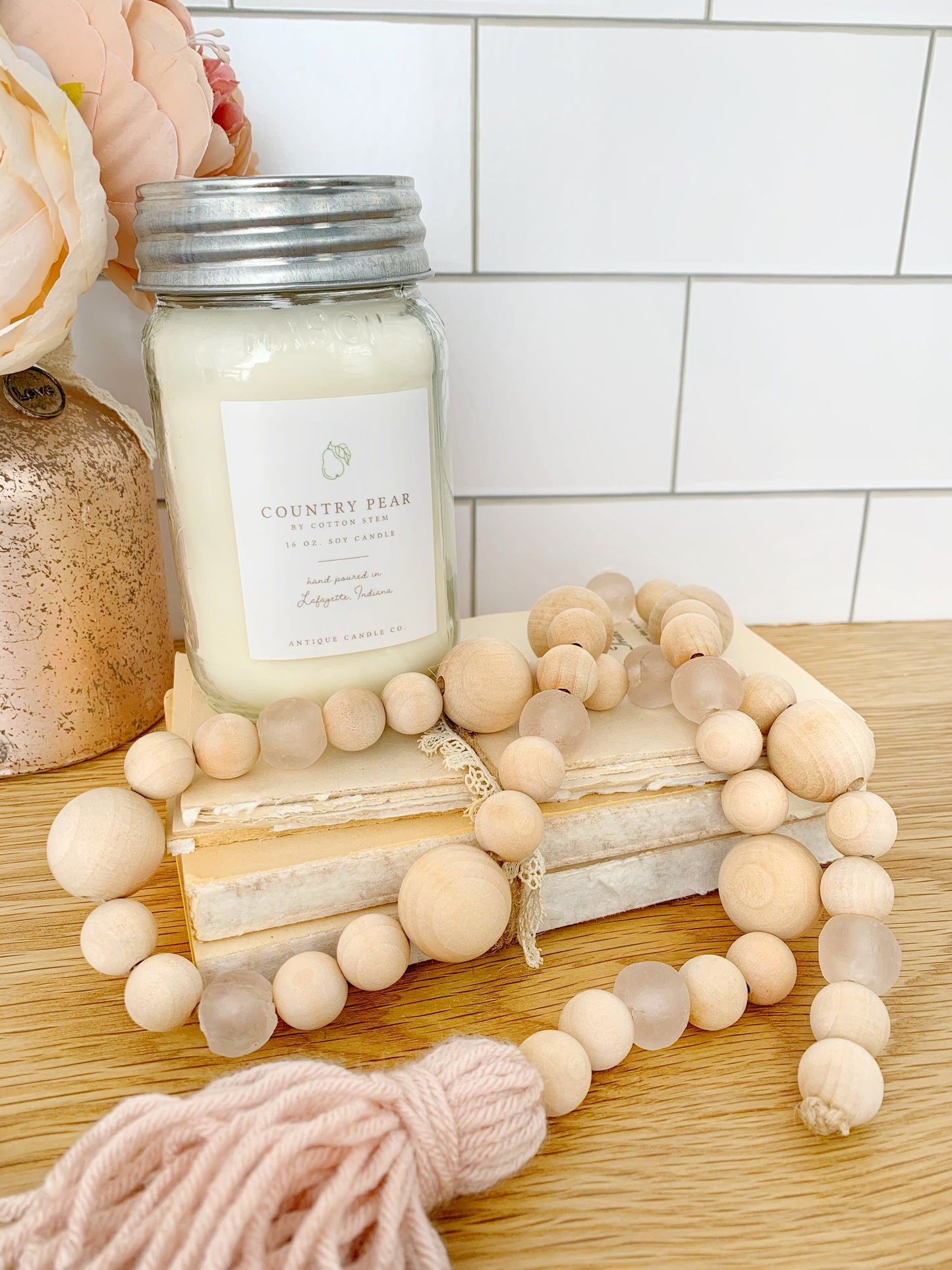 Wood+Glass Decor Bead Strands with Shades of Pink