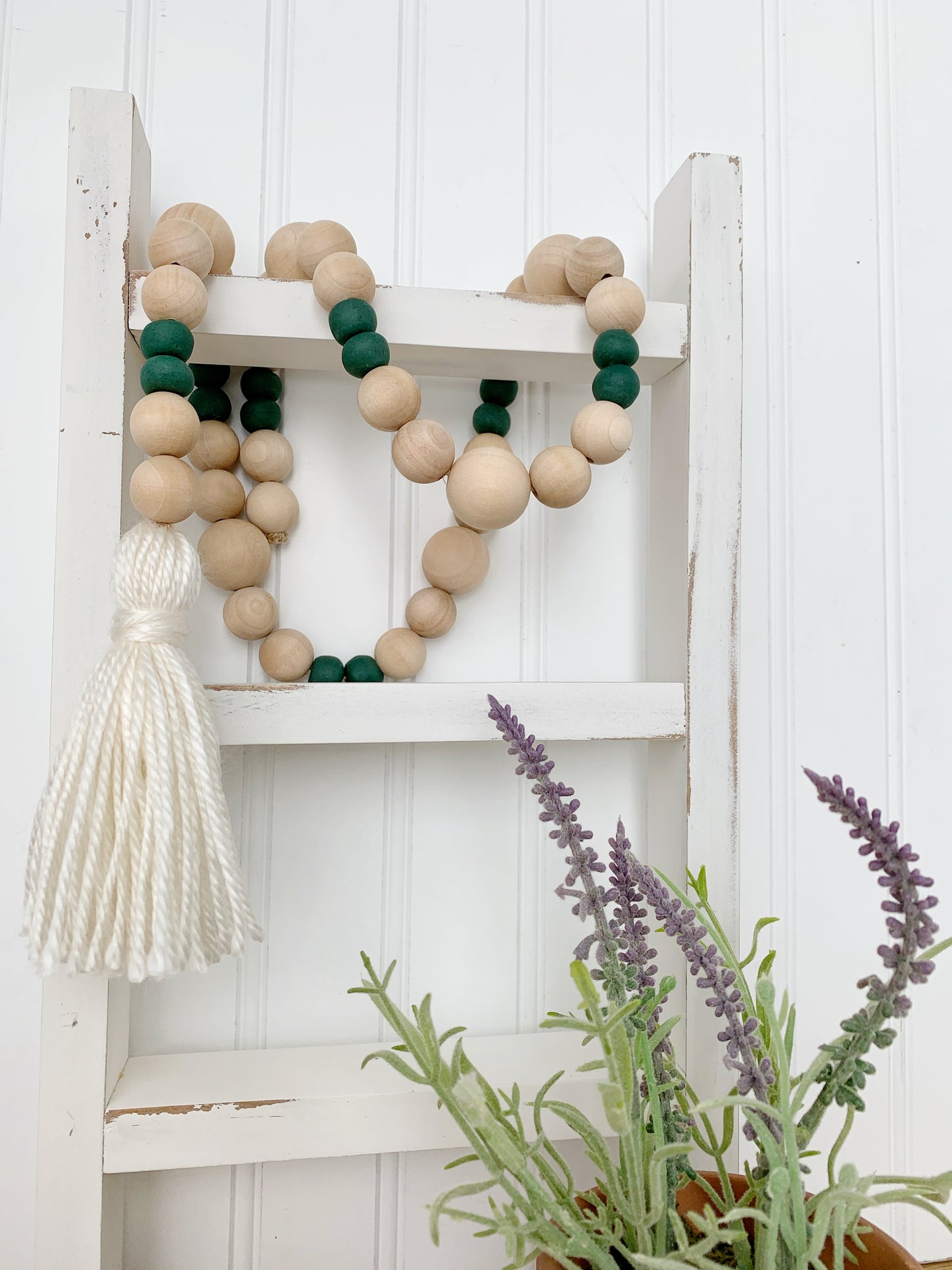 Wood+Glass Decor Bead Strand with Ivory Tassel