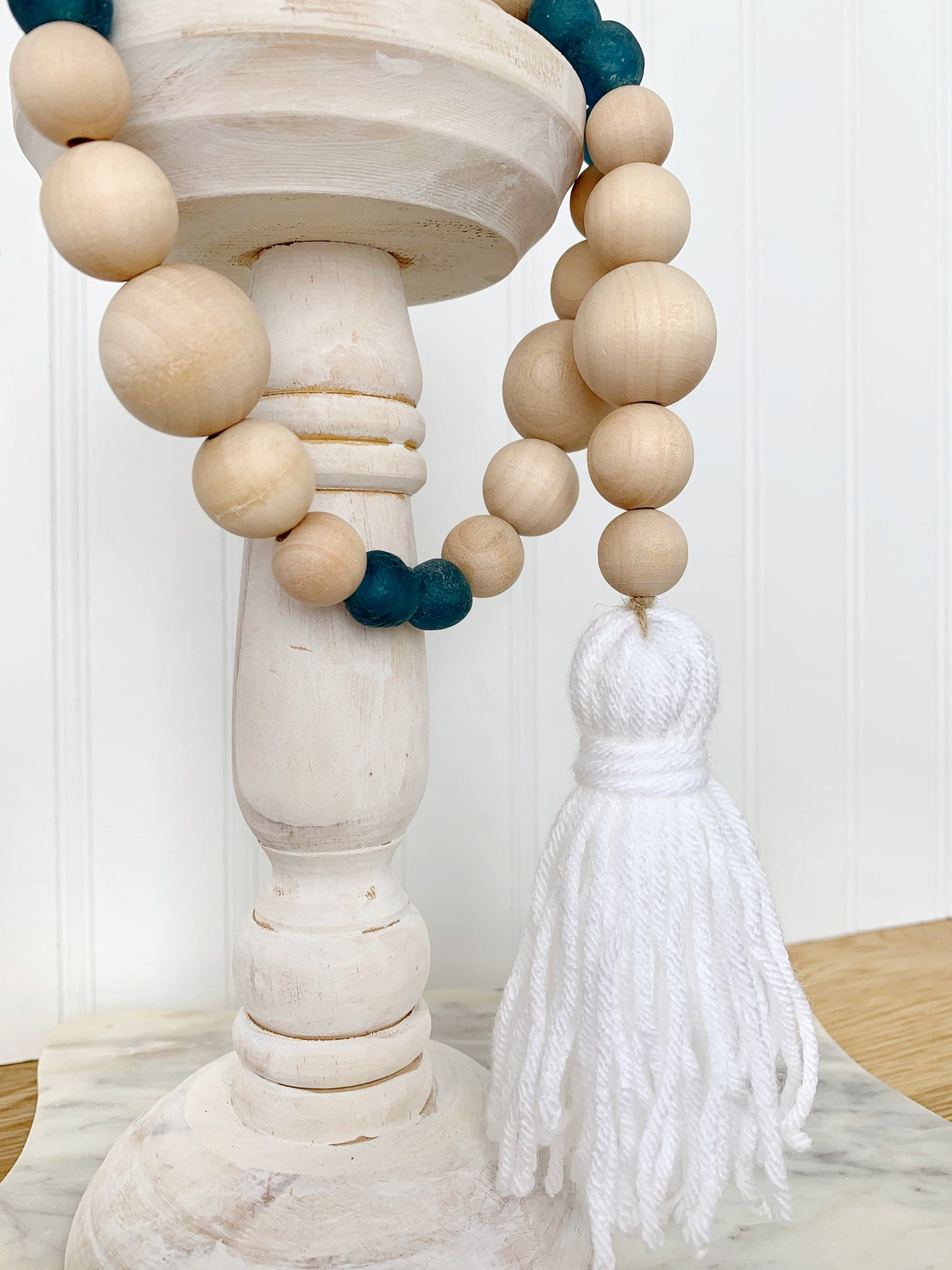 Wood+Glass Decor Bead Strands with Shades of Blue