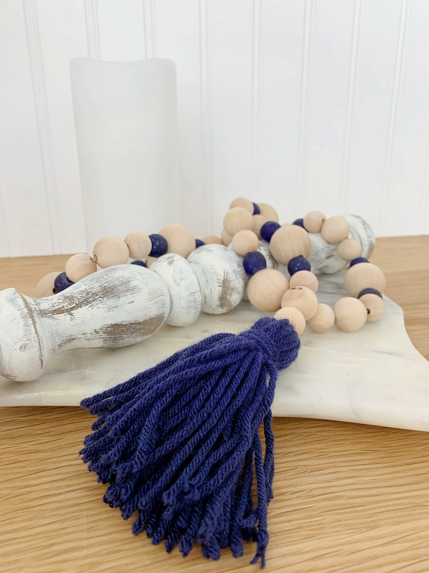 Wood+Glass Decor Bead Strands with Shades of Blue