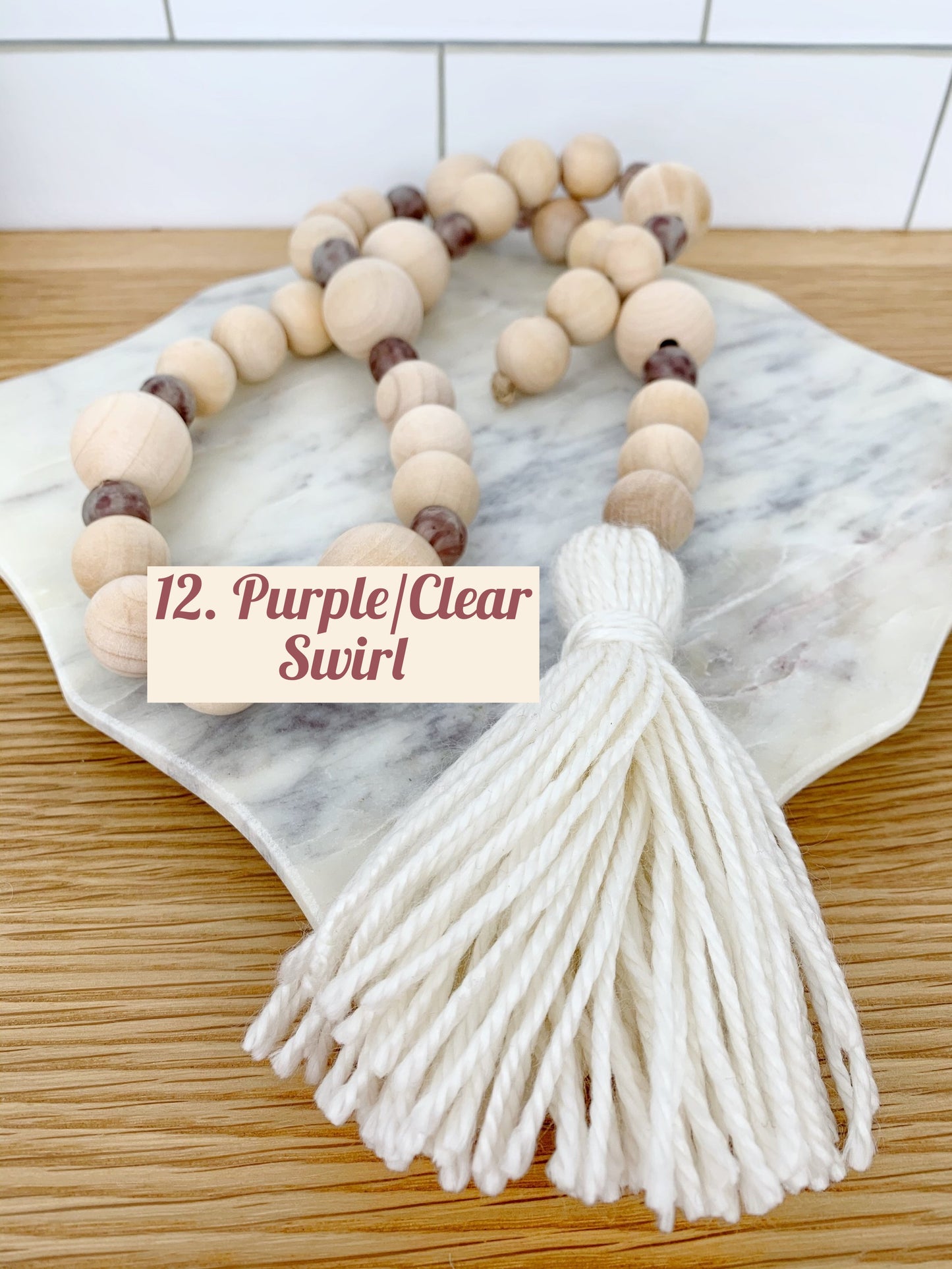 Wood+Glass Decor Bead Strand with Ivory Tassel