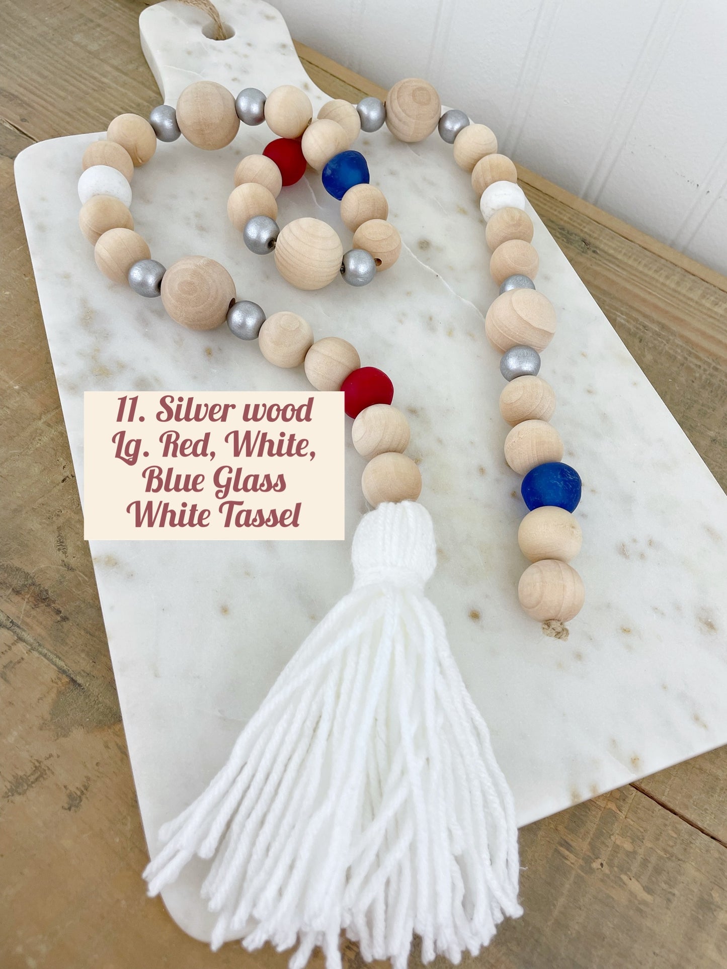 Patriotic Wood+Glass Decor Bead Strands