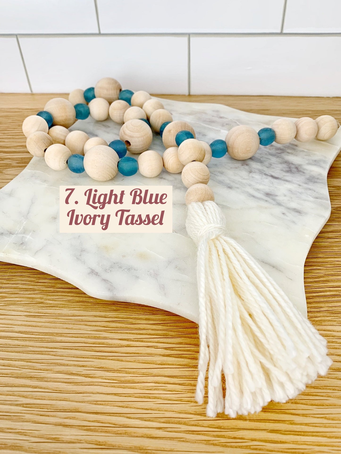 Wood+Glass Decor Bead Strands with Shades of Blue