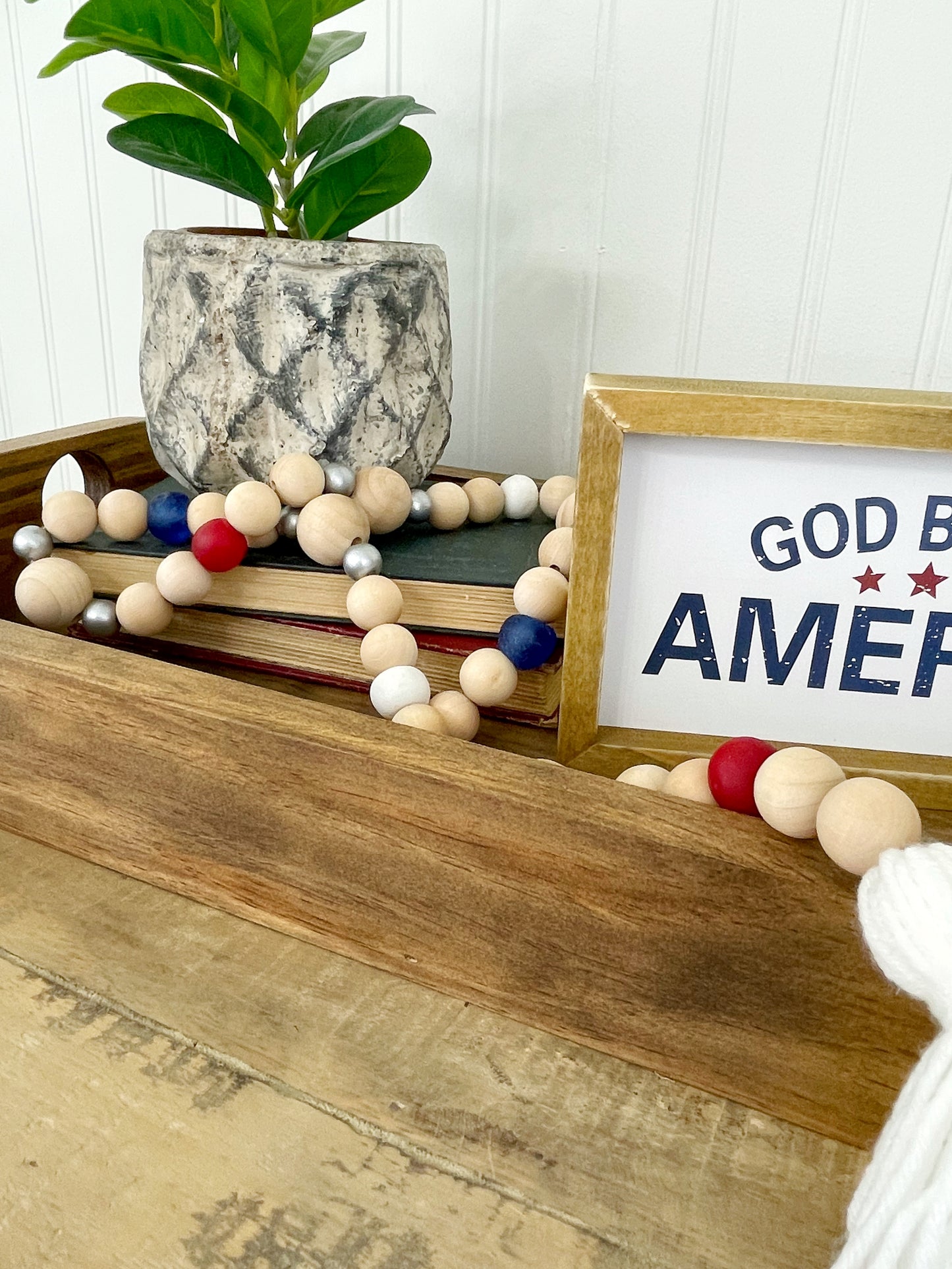 Patriotic Wood+Glass Decor Bead Strands