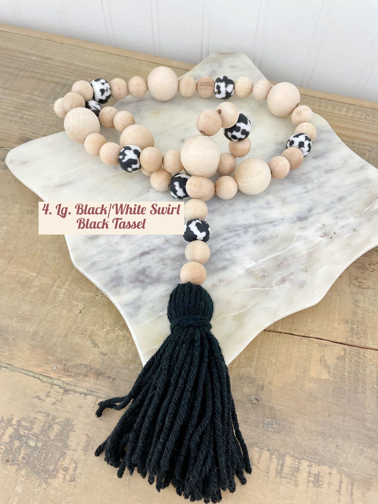 Wood+Glass Decor Bead Strands with Shades of Grey/Black