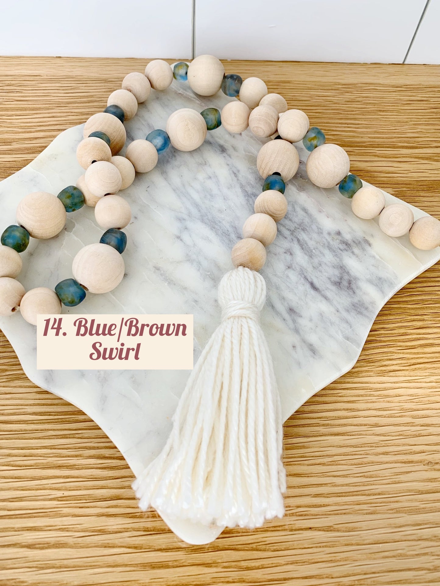 Wood+Glass Decor Bead Strand with Ivory Tassel