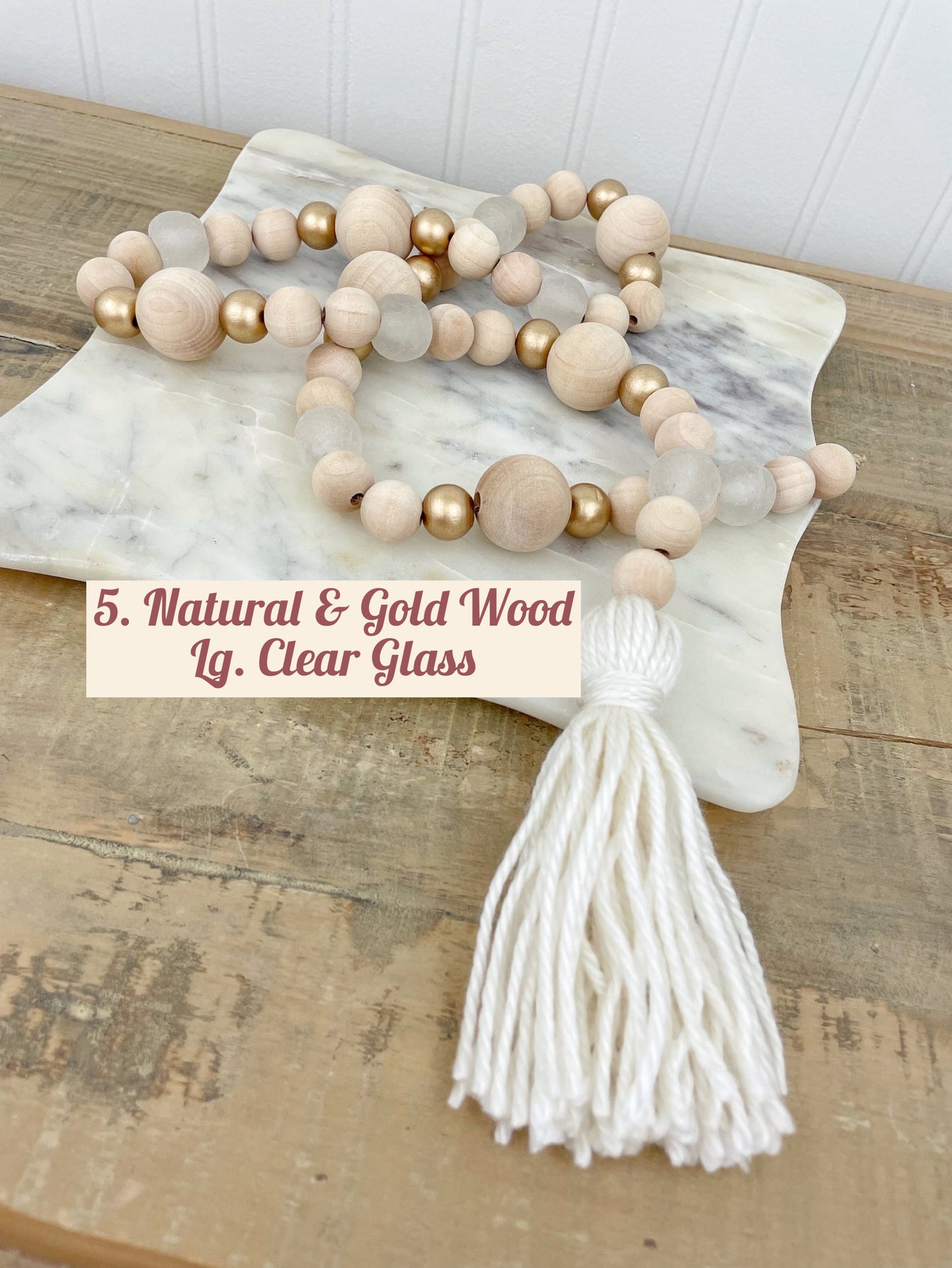 Wood+Glass Decor Bead Strand with Ivory Tassel