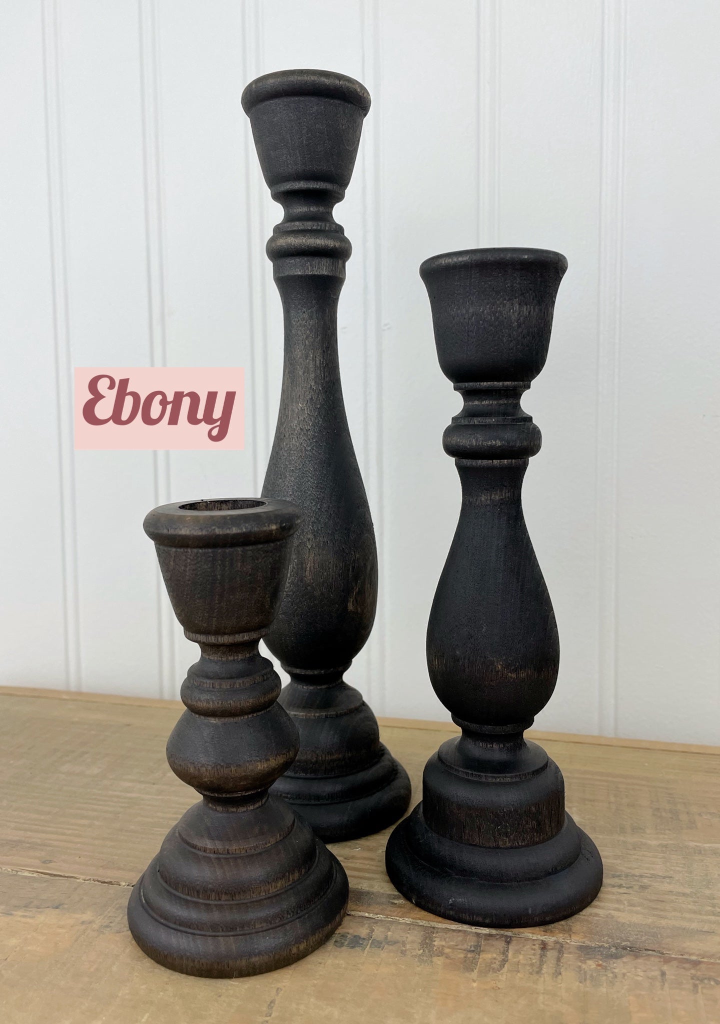 Set of 3 Wood Candlesticks