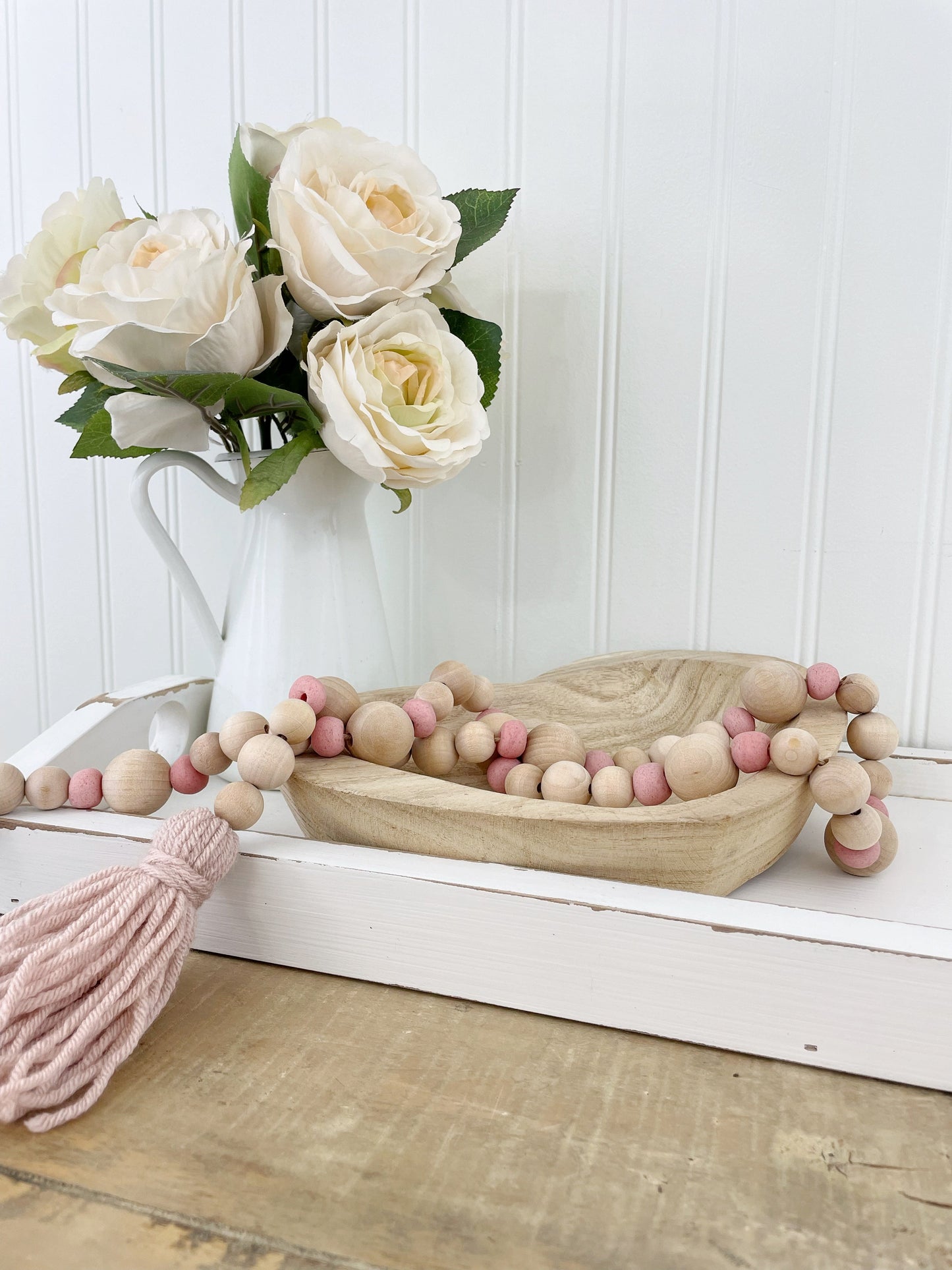 Wood+Glass Decor Bead Strands with Shades of Pink