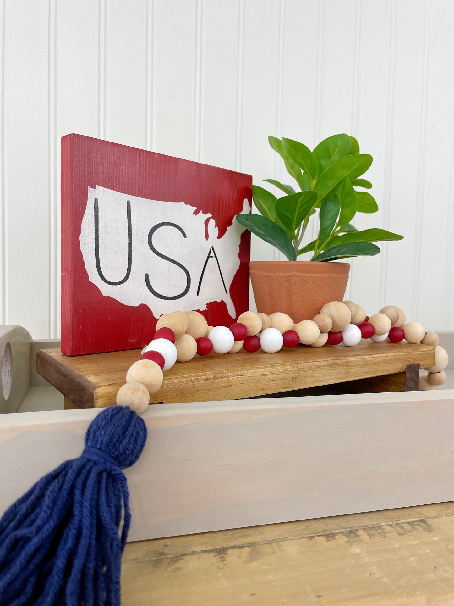 Patriotic Wood+Glass Decor Bead Strands