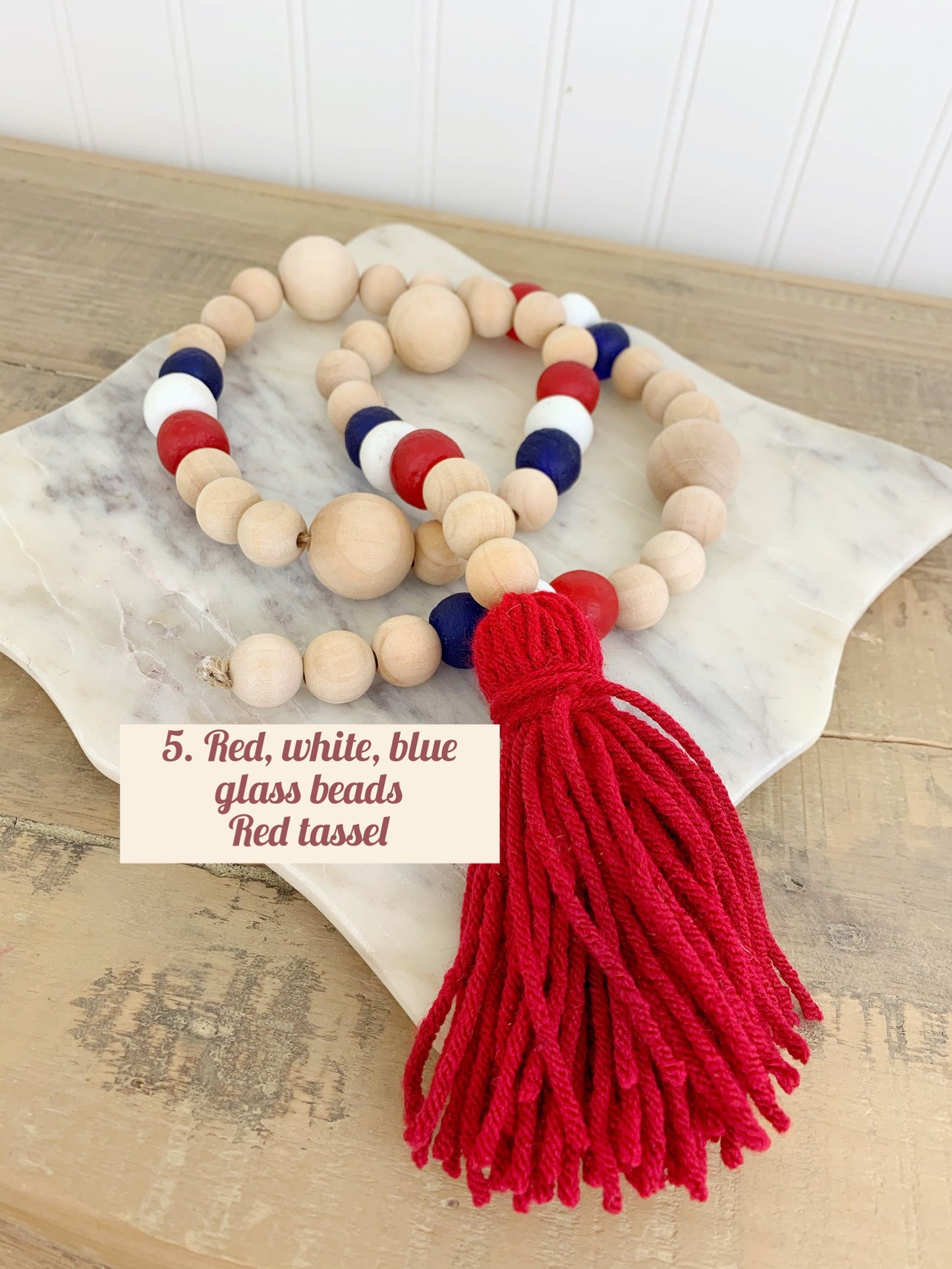 Patriotic Wood+Glass Decor Bead Strands