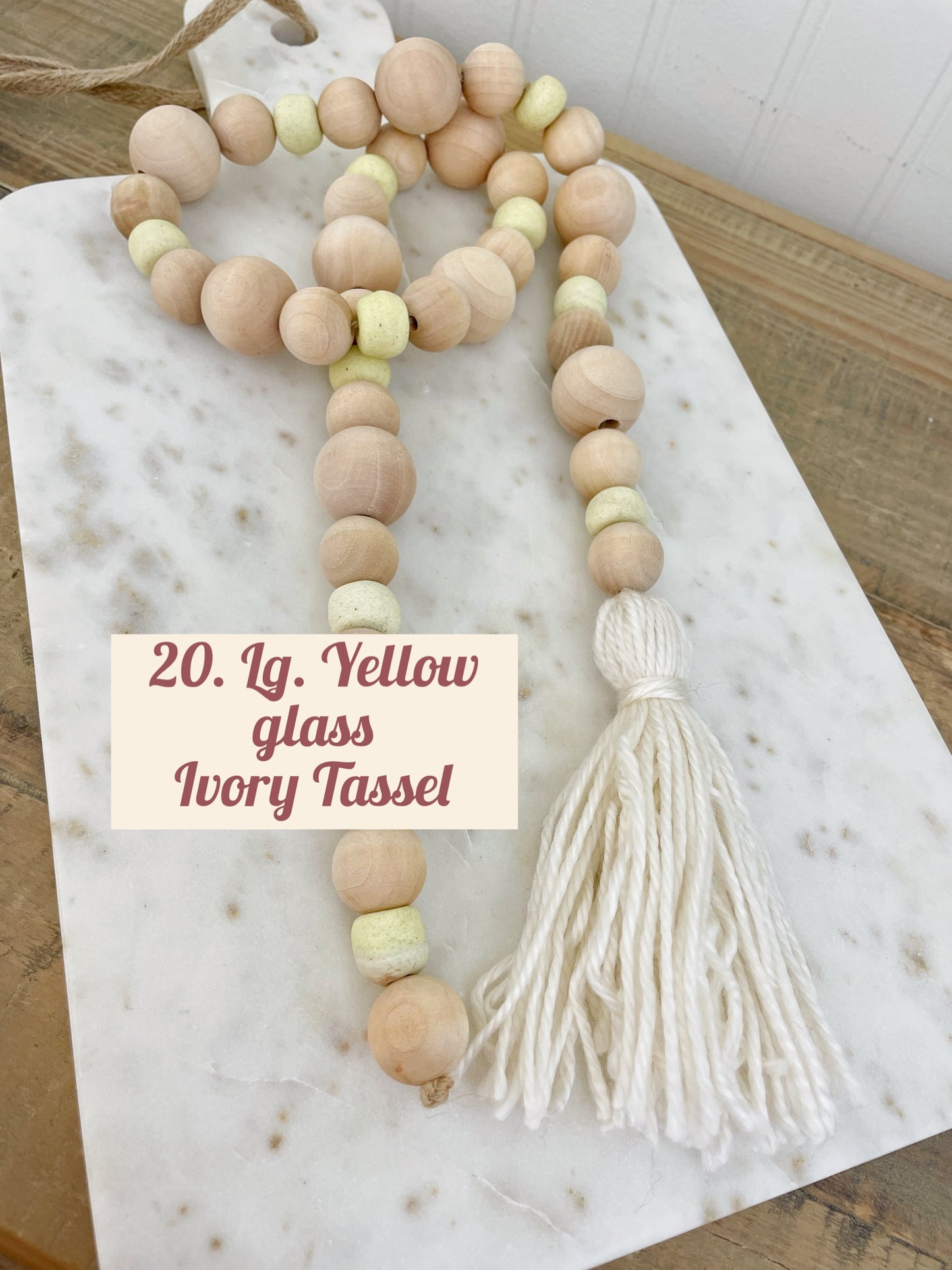 Wood+Glass Decor Bead Strand with Ivory Tassel