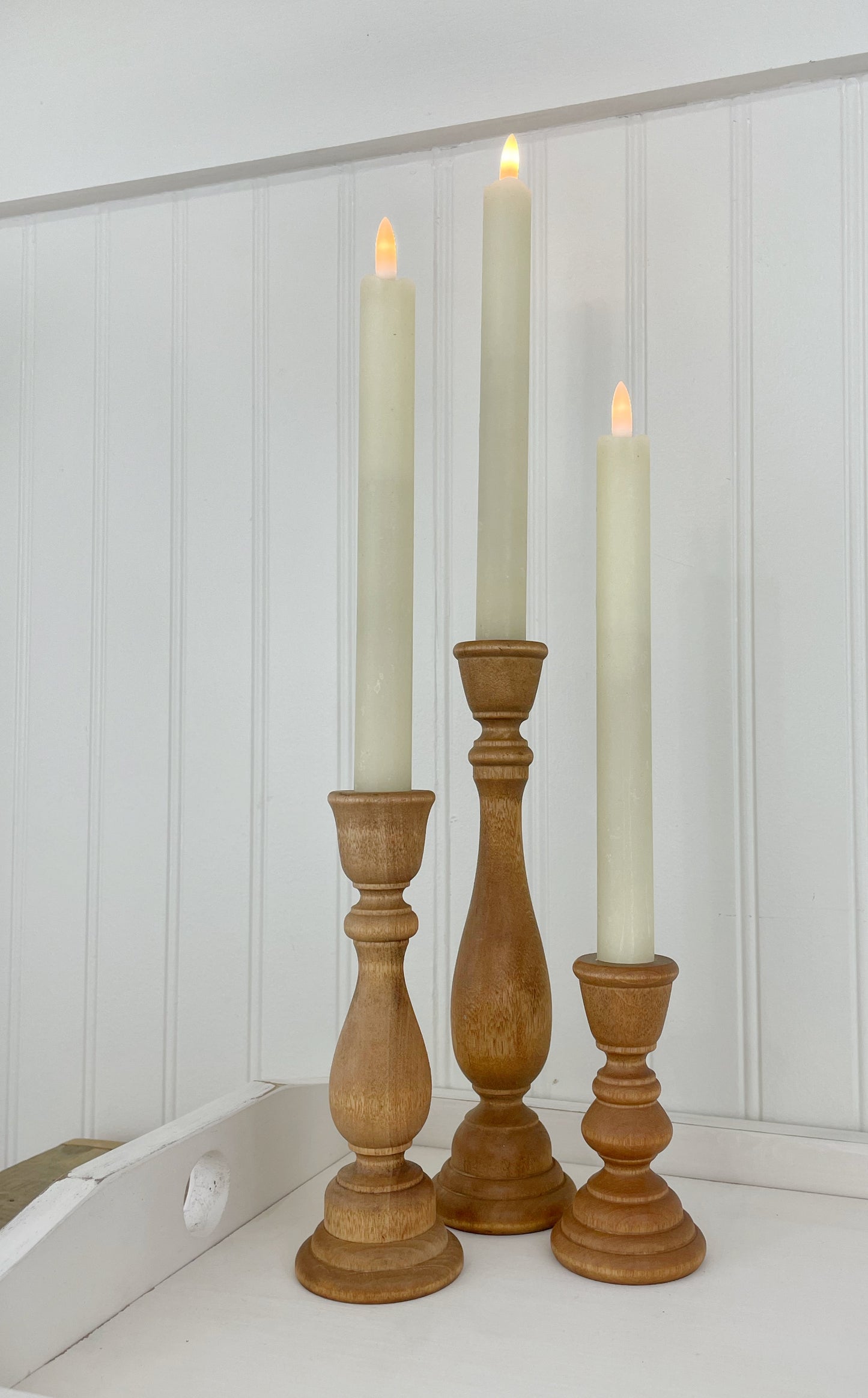 Set of 3 Wood Candlesticks