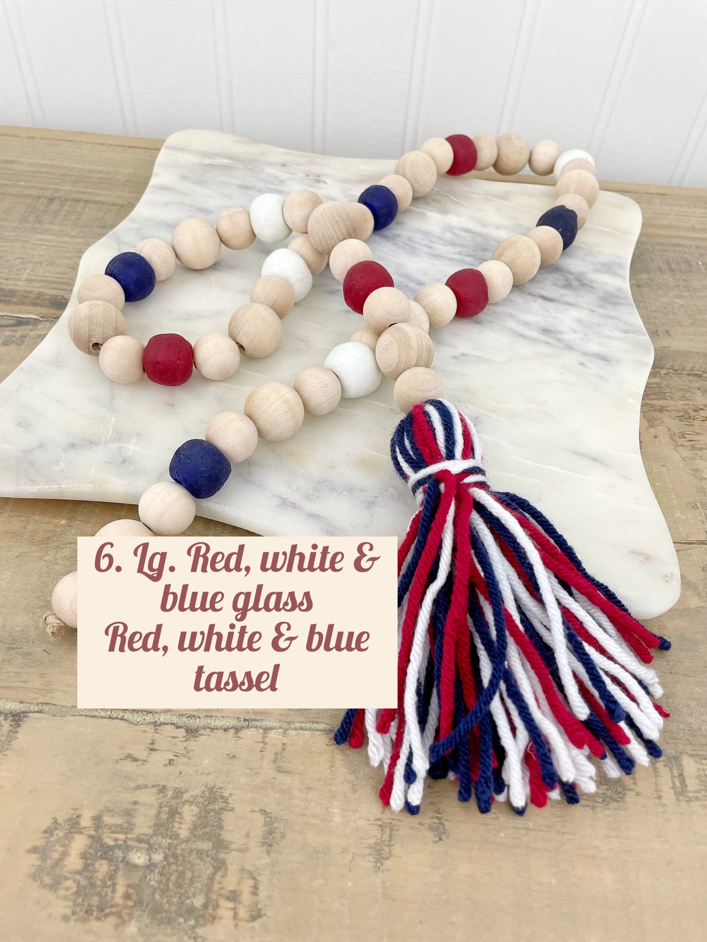 Patriotic Wood+Glass Decor Bead Strands