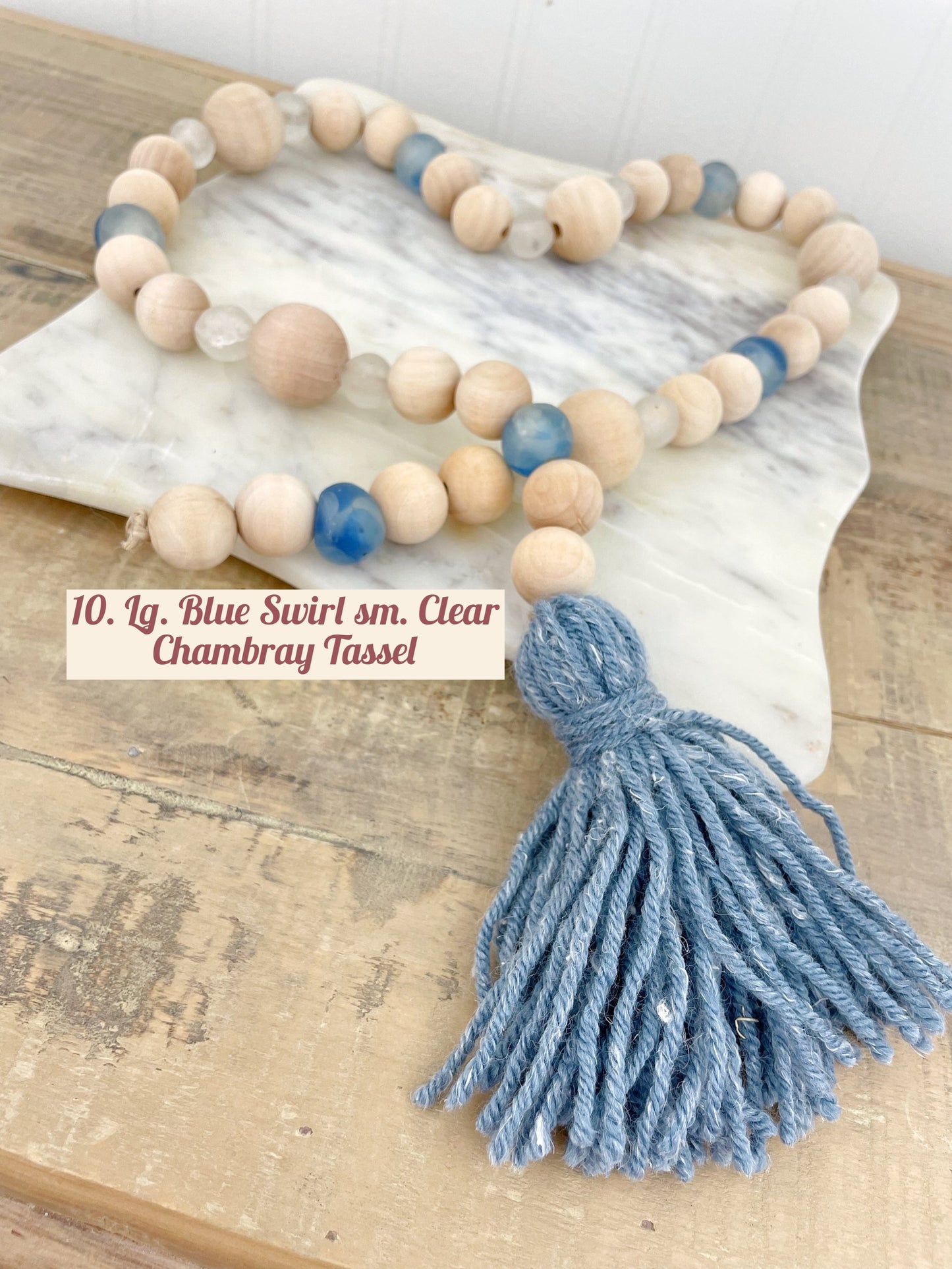 Wood+Glass Decor Bead Strands with Shades of Blue