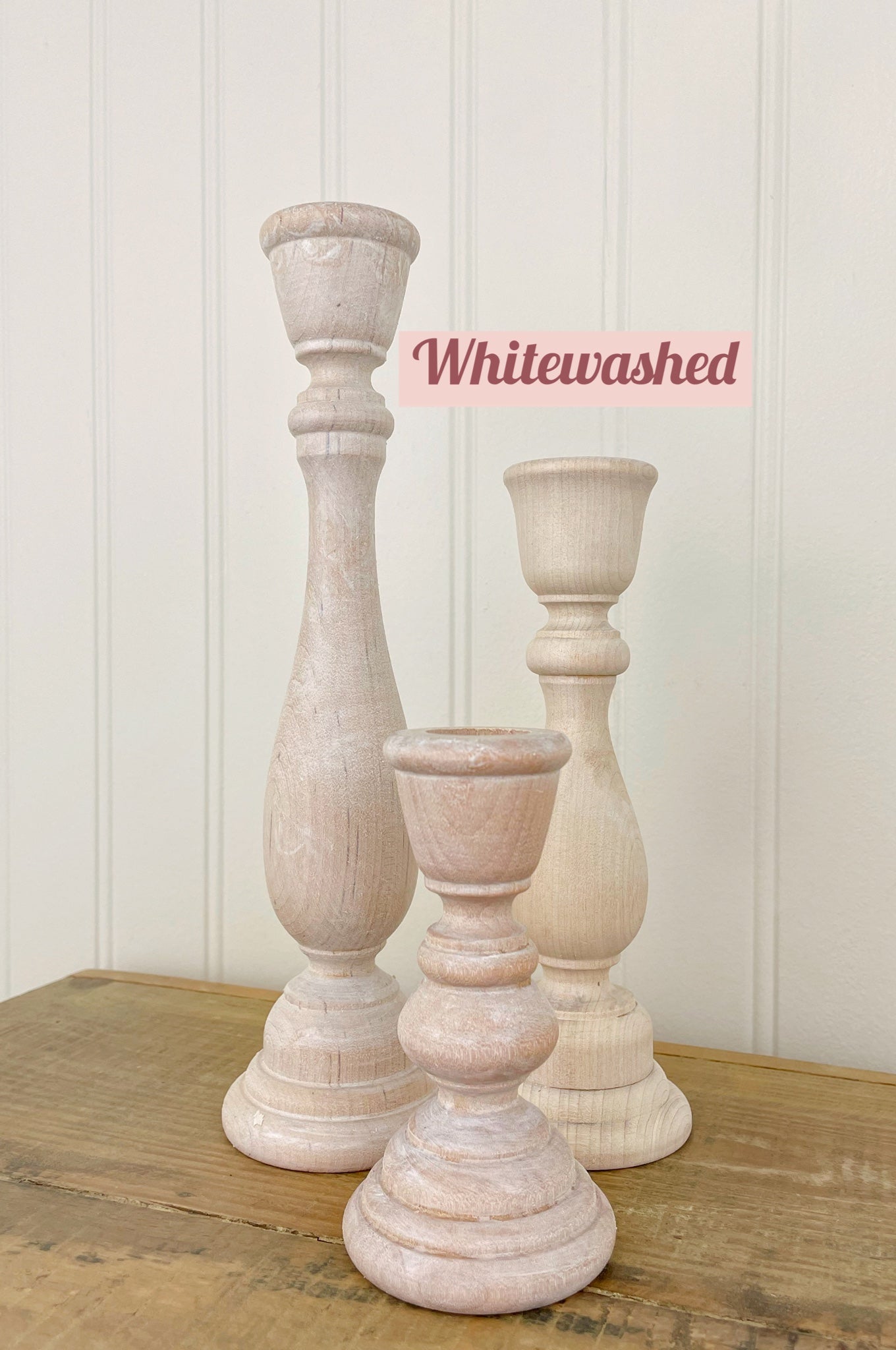 Set of 3 Wood Candlesticks