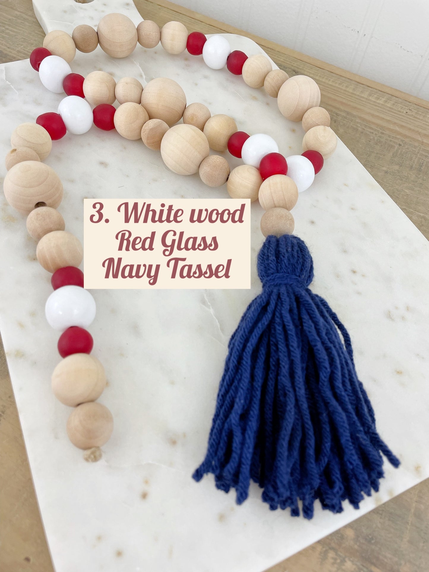 Patriotic Wood+Glass Decor Bead Strands